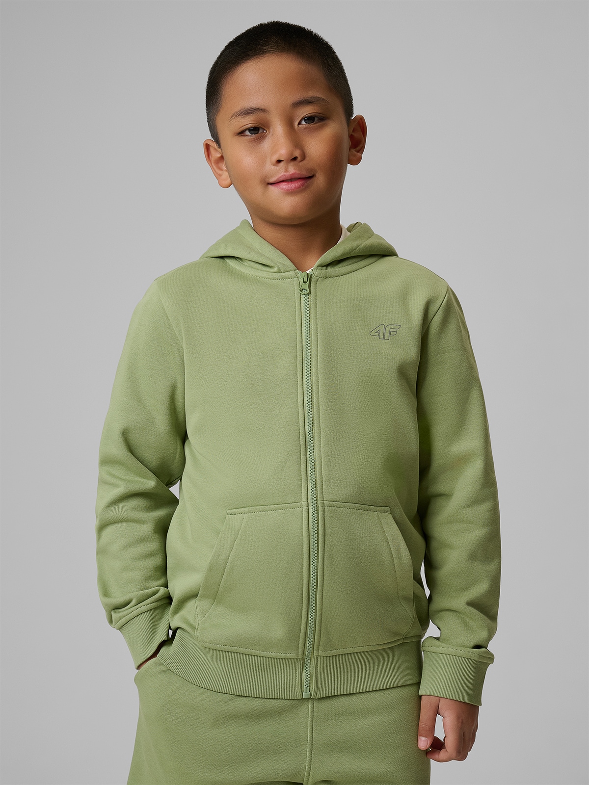 4F Bluza dresowa regular z kapturem chłopięca - zielona 164 (13-14 lat)