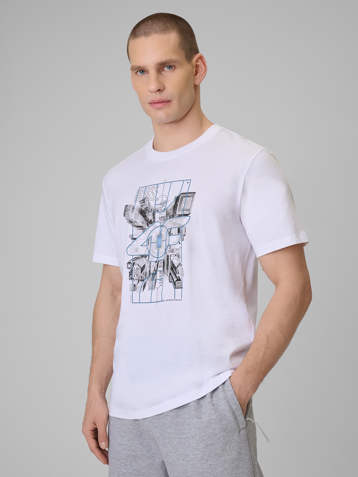 4F T-shirt regular z nadrukiem męski - biały XXL