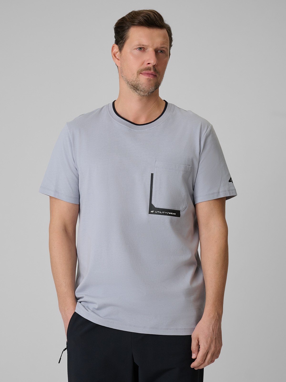 4F T-shirt regular z nadrukiem męski - szary XXL