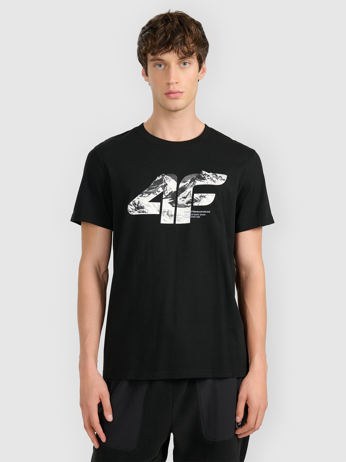 4F T-shirt regular z nadrukiem męski - czarny XXL