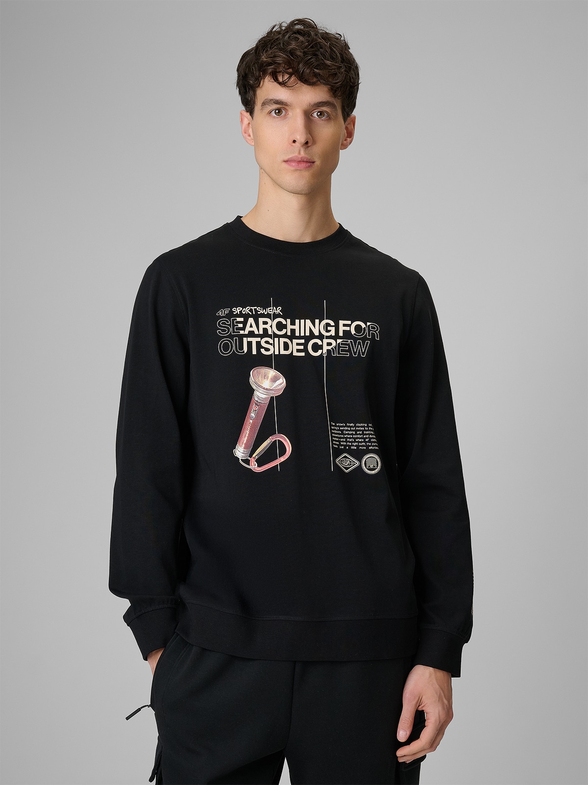4F Longsleeve regular z nadrukiem męski - czarny XXL