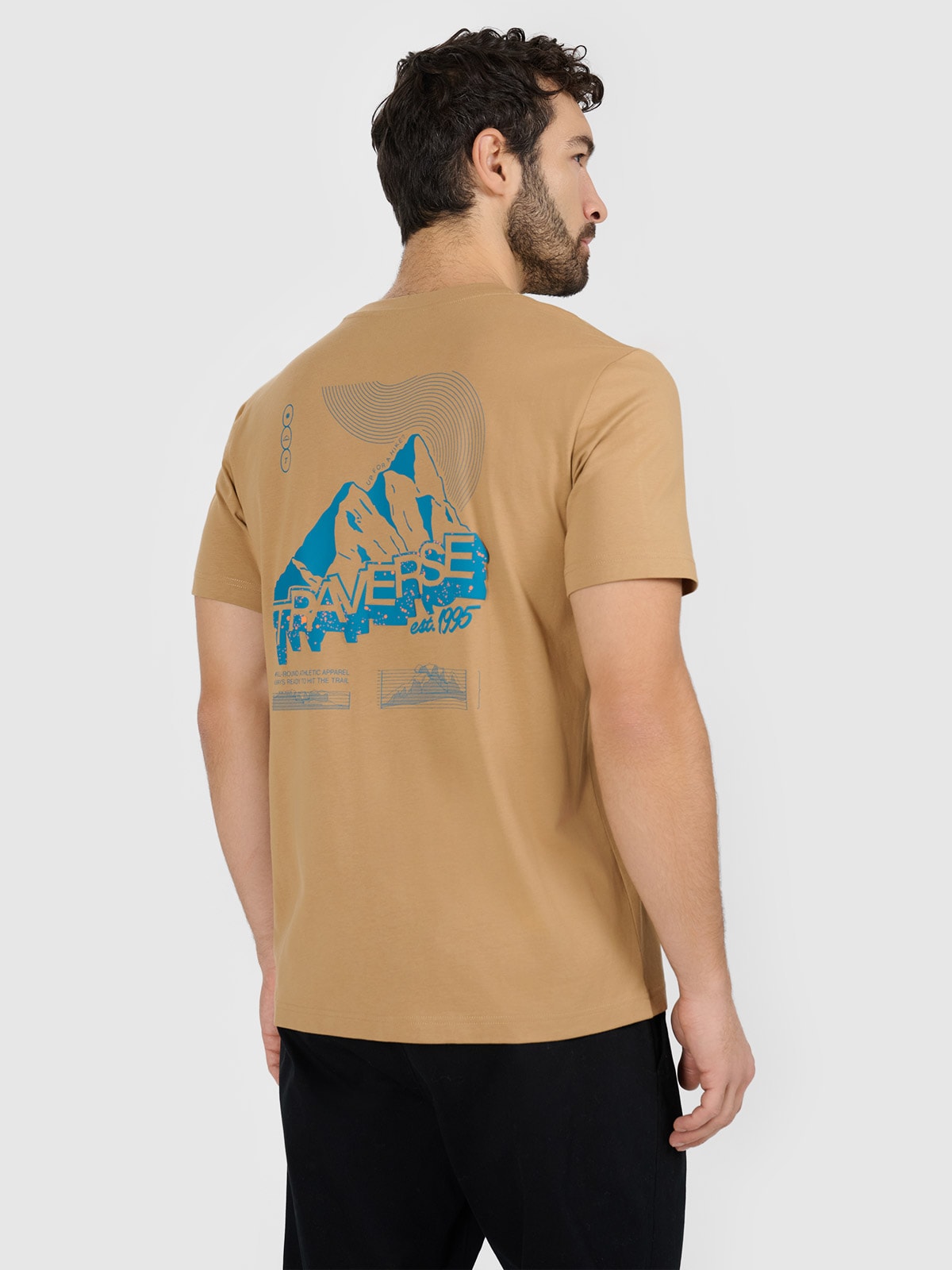 4F T-shirt regular z nadrukiem męski - beżowy XXL