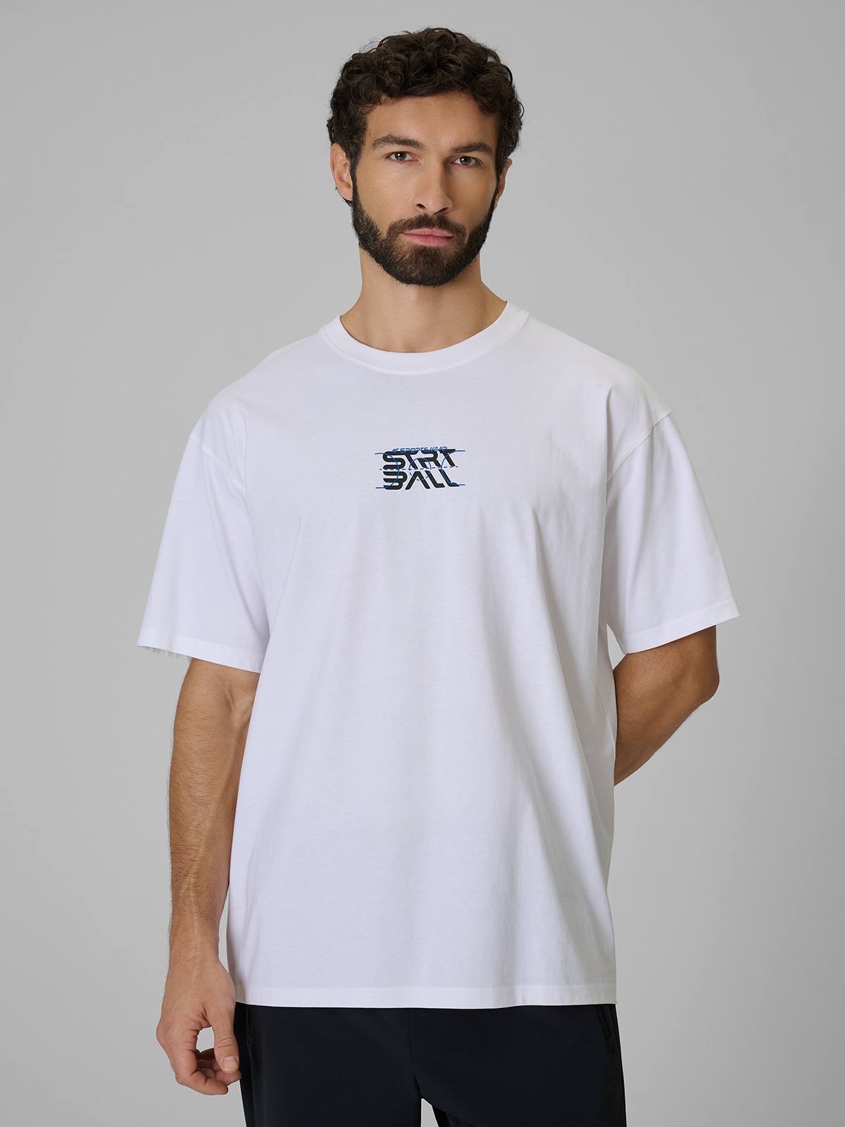 4F T-shirt loose z nadrukiem męski - biały XL