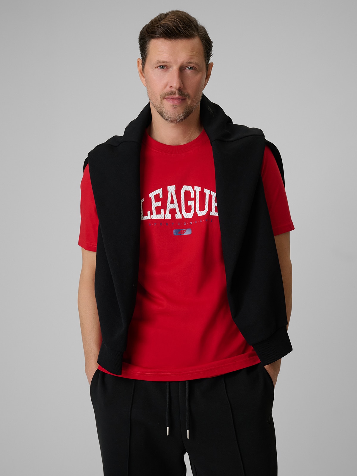 4F T-shirt regular z nadrukiem męski - czerwony XXL