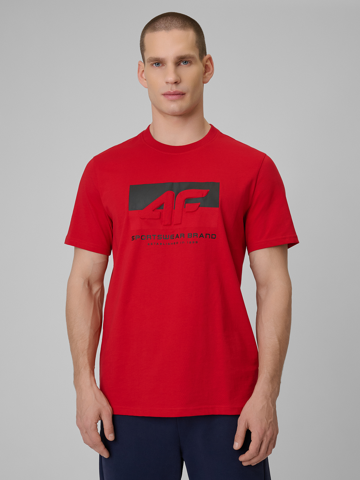 4F T-shirt regular z nadrukiem męski - czerwony XXL