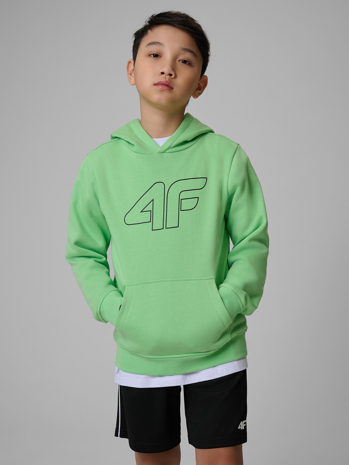 4F Bluza dresowa regular z kapturem chłopięca - zielona 164 (13-14 lat)