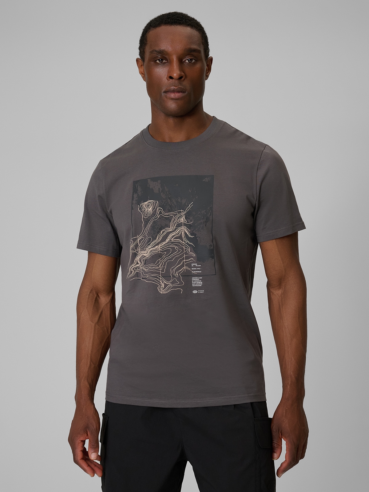 4F T-shirt regular z nadrukiem męski - szary L