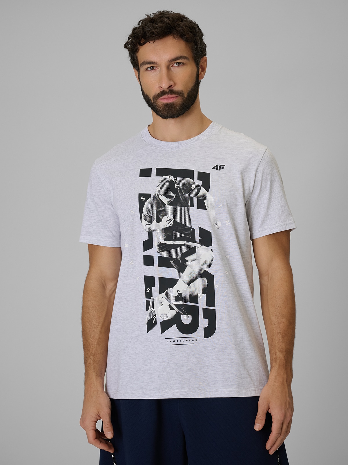 4F T-shirt regular z nadrukiem męski - szary XXL