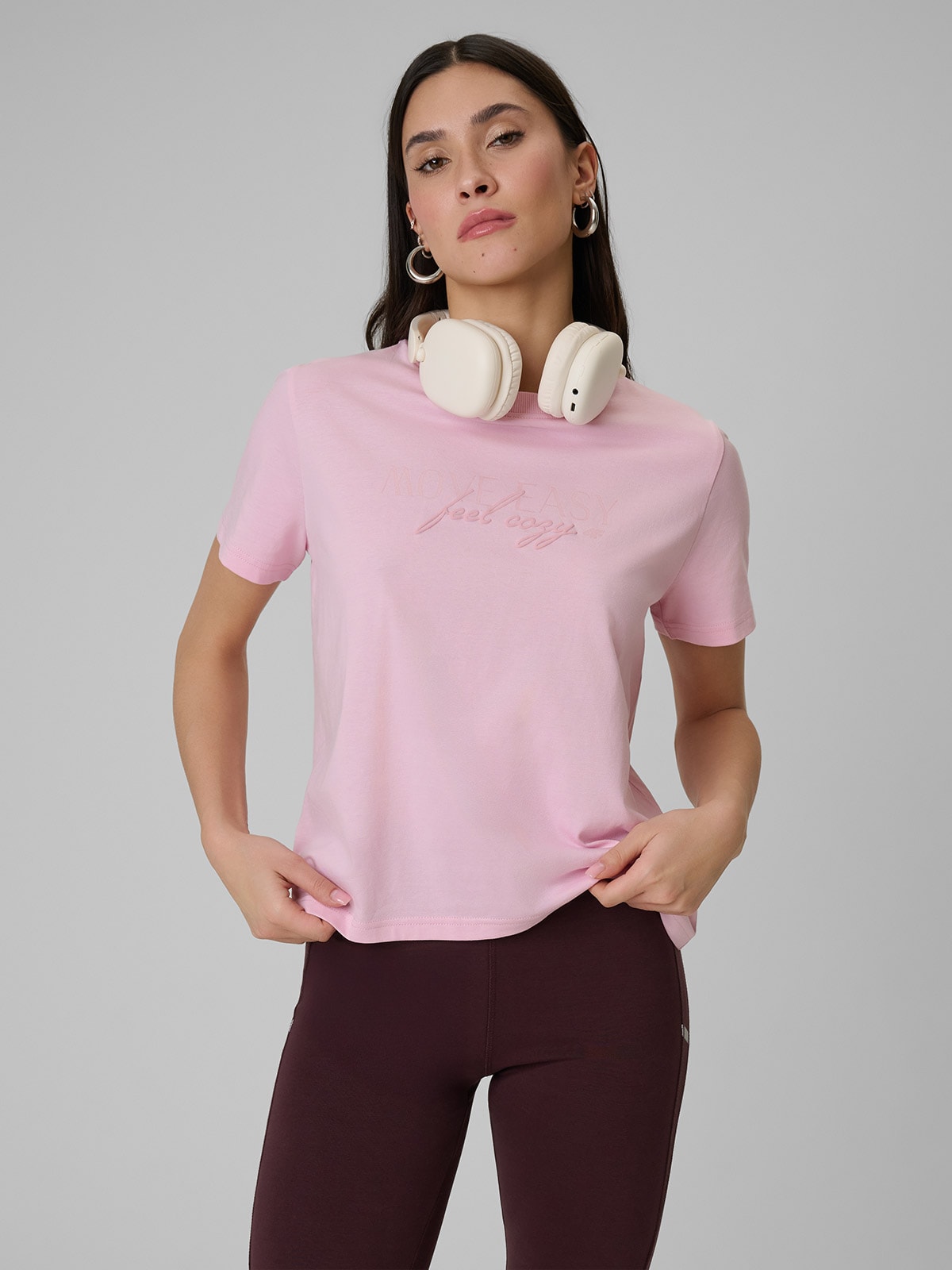 4F T-shirt boxy z nadrukiem damski - różowy XS