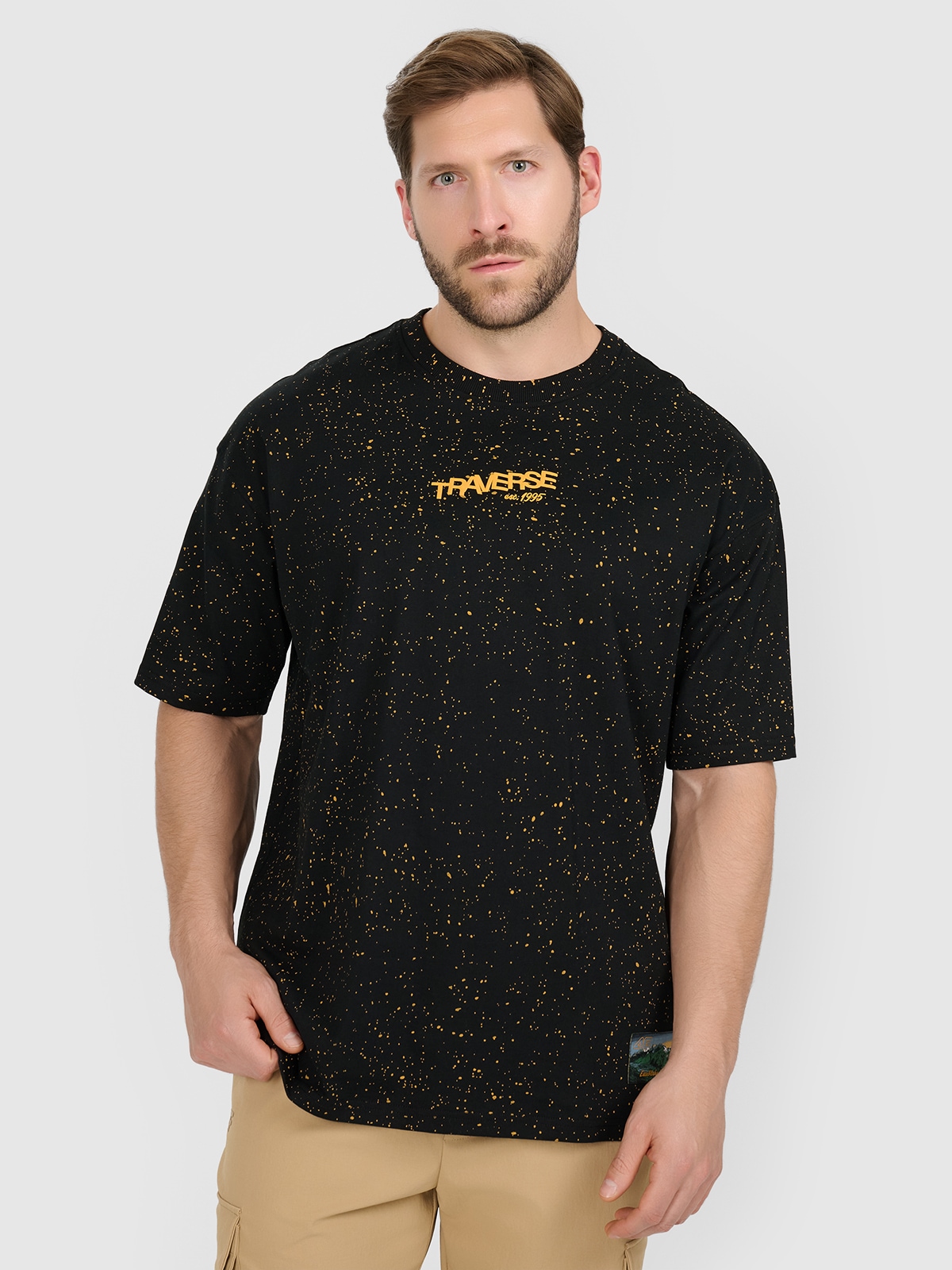 4F T-shirt oversize z nadrukiem męski - czarny XS
