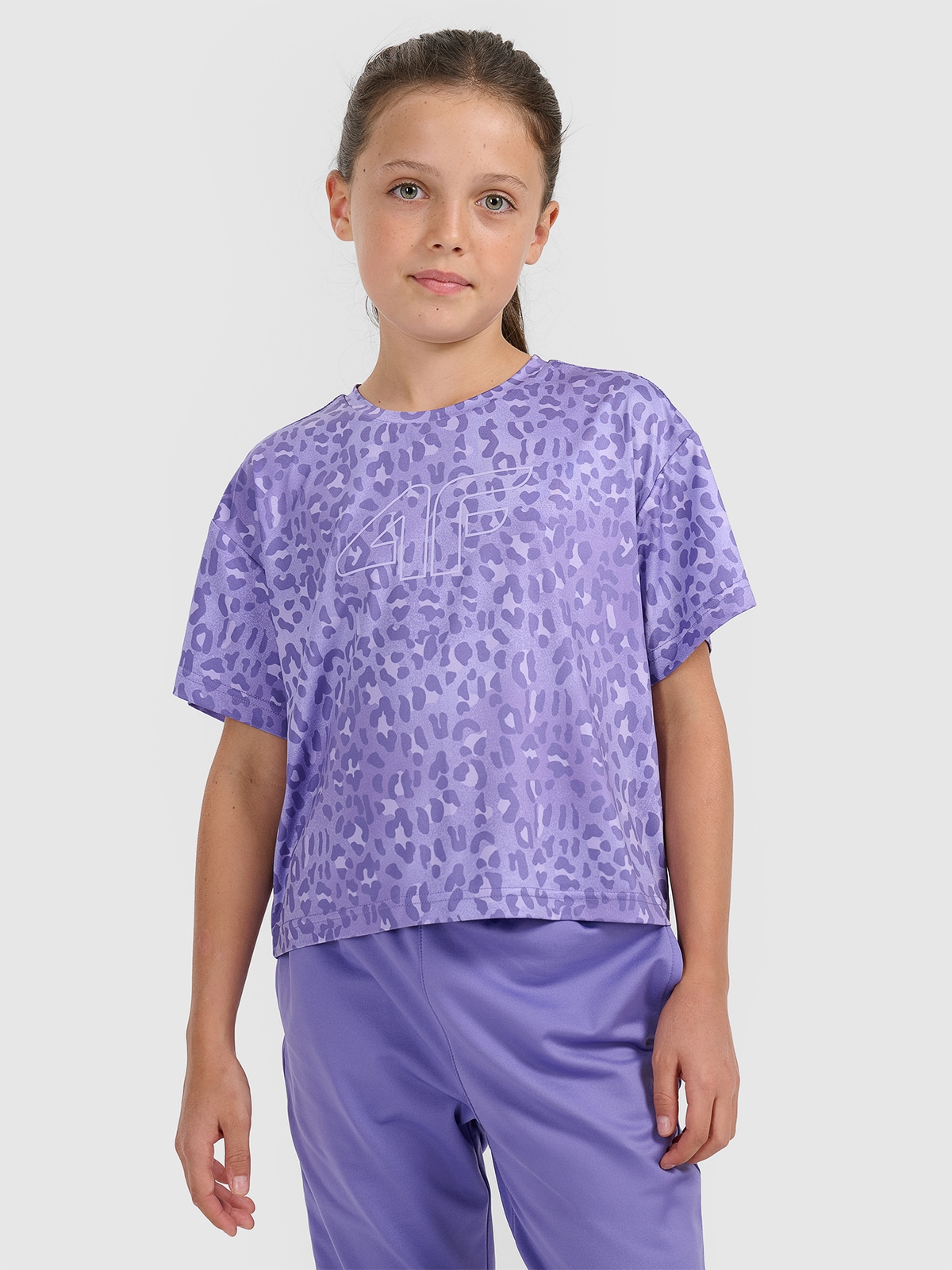 4F Crop-top sportowy szybkoschnący dziewczęcy - fioletowy 158/164 (12-14 lat)