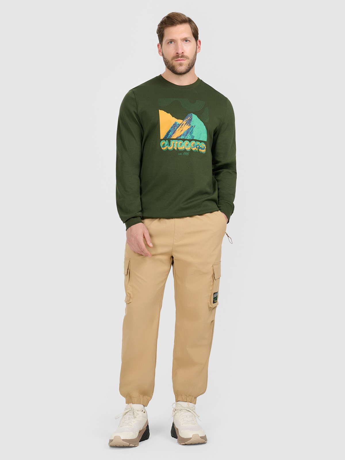 4F Spodnie casual cargo męskie - beżowe L