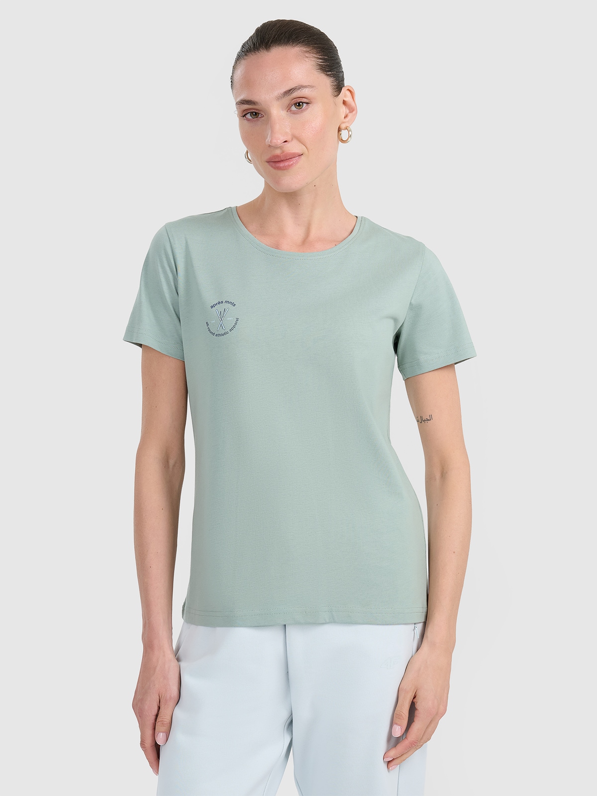 4F T-shirt regular z nadrukiem damski - turkusowy S