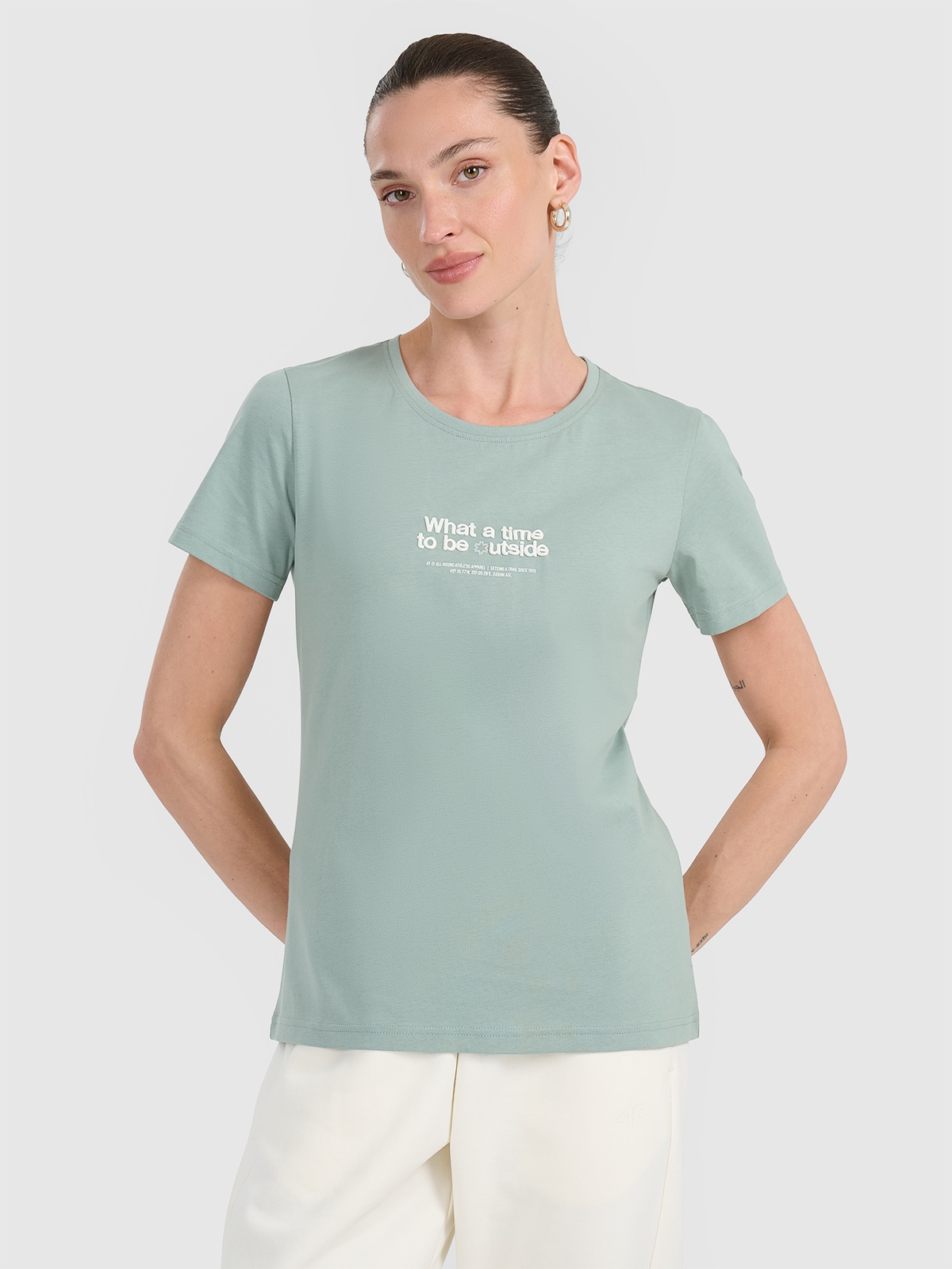4F T-shirt regular z nadrukiem damski - turkusowy L