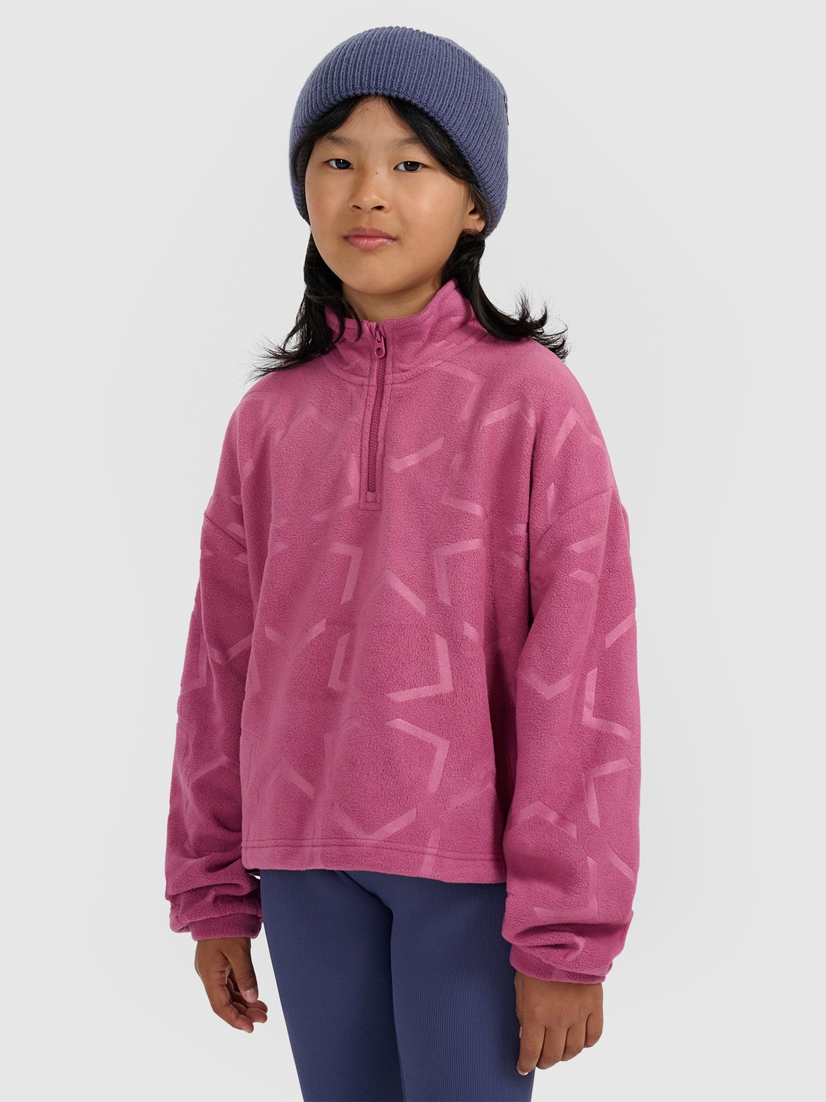 4F Polar oversize ze stójką dziewczęcy - fioletowy 122 (6-7 lat)