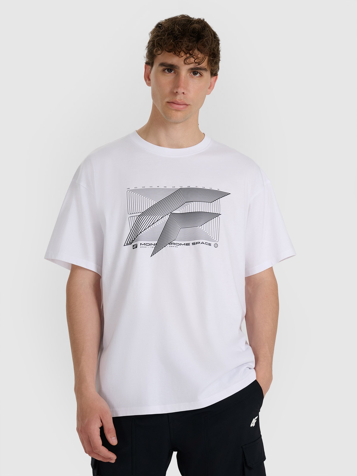 4F T-shirt regular z nadrukiem męski - biały L
