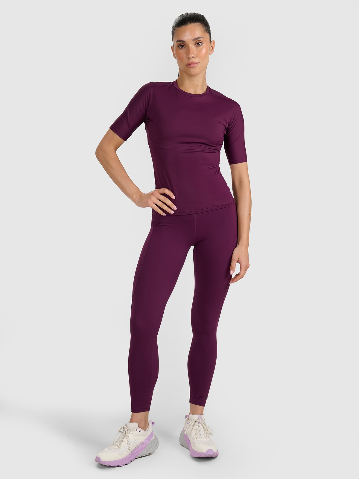 4F Legginsy treningowe szybkoschnące damskie - fioletowe L