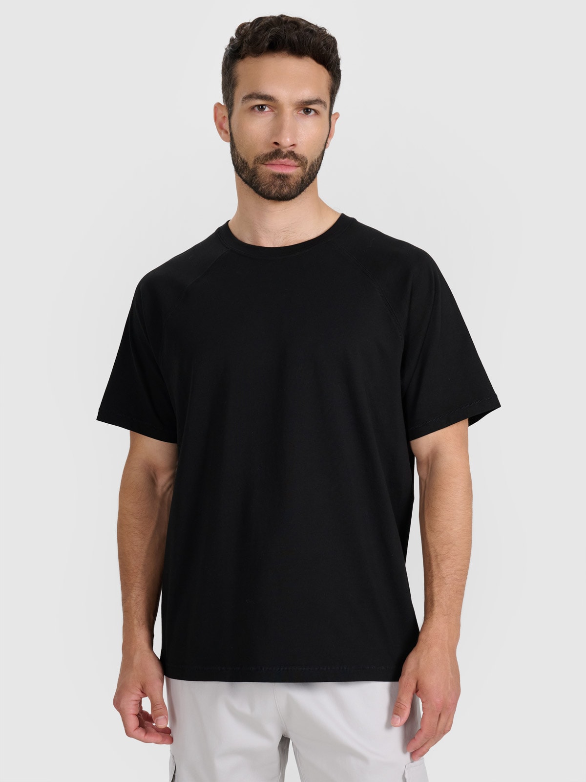 4F T-shirt oversize gładki męski - czarny S