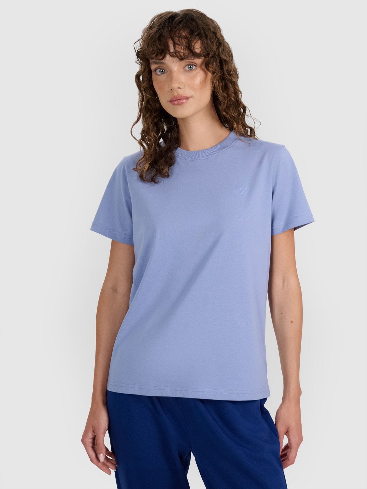 4F T-shirt regular gładki damski - granatowy XS