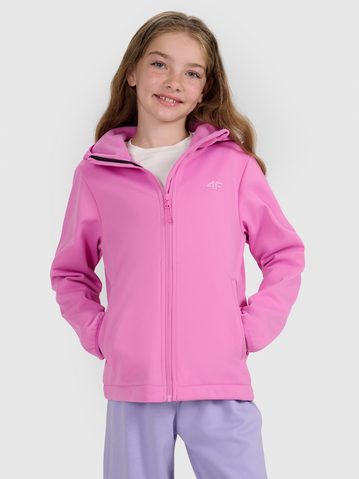 4F Kurtka softshell wiatroodporna membrana 5000 dziewczęca - różowa 140 (9-10 lat)