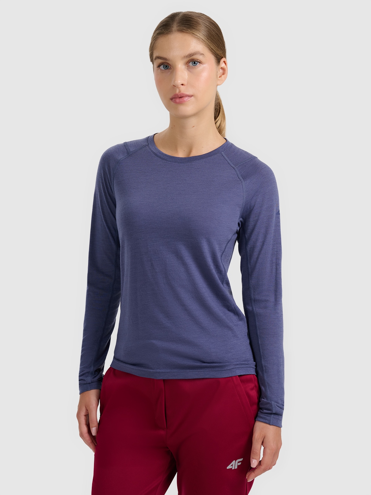 4F Longsleeve trekkingowy szybkoschnący z wełną merino damski - granatowy XS