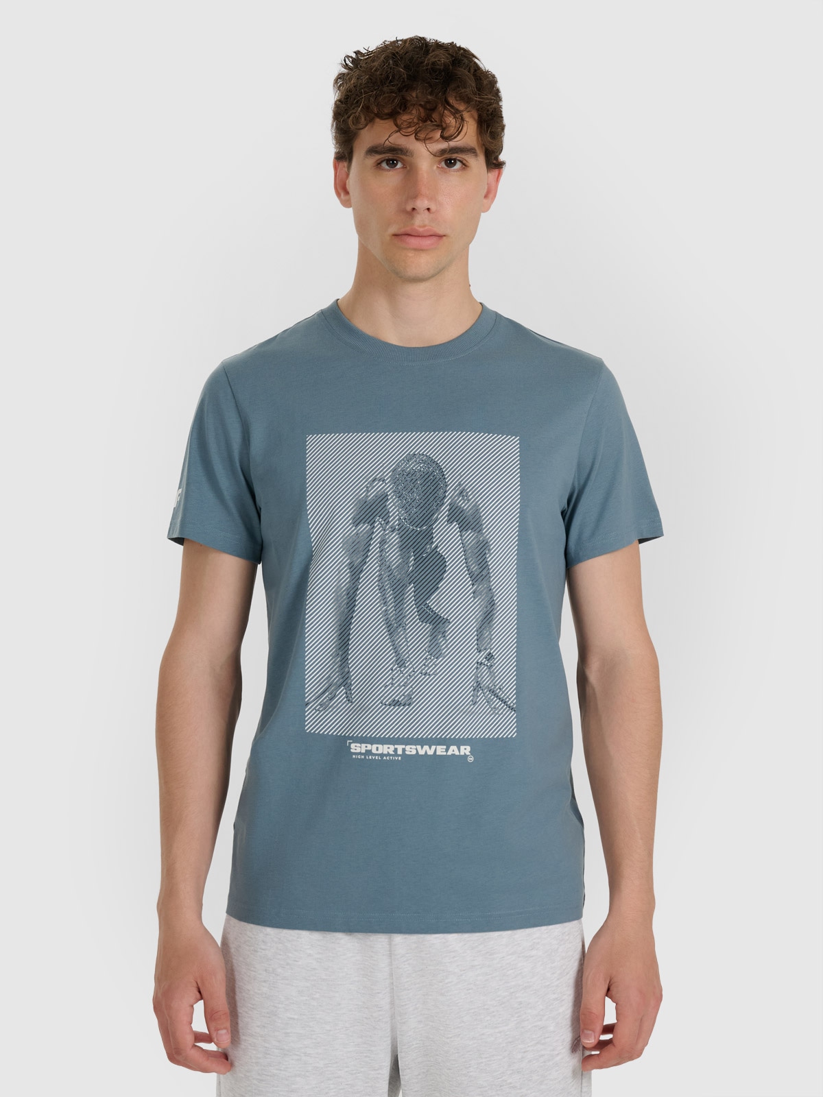 4F T-shirt regular z nadrukiem męski - granatowy L