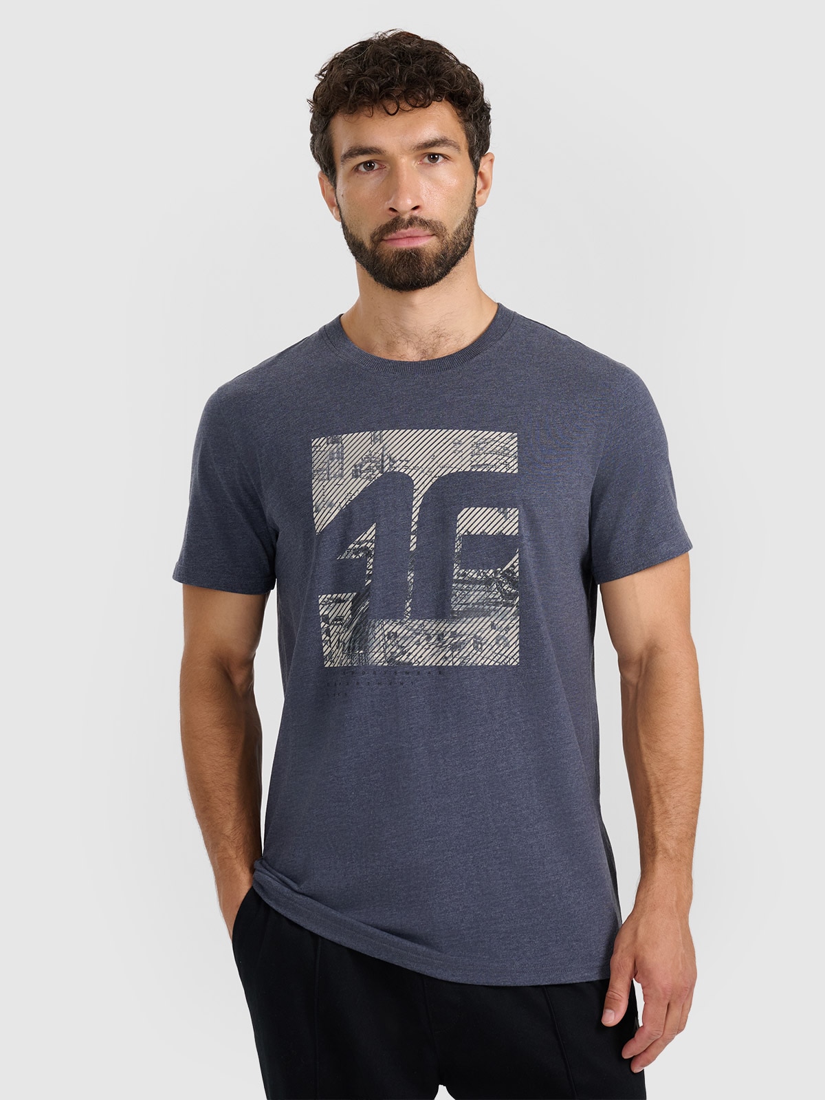 4F T-shirt regular z nadrukiem męski - szary M