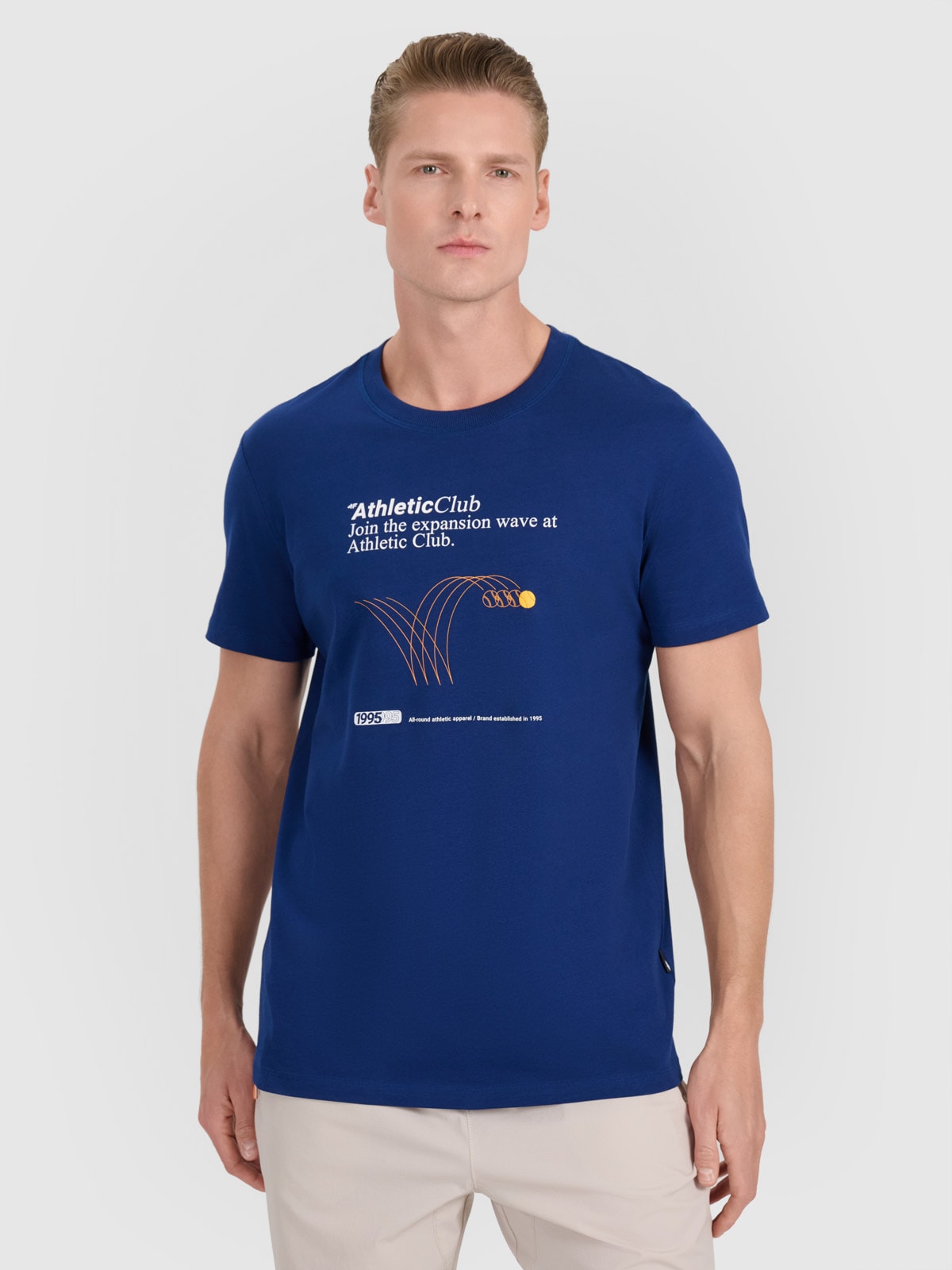 4F T-shirt regular z nadrukiem męski - granatowy L
