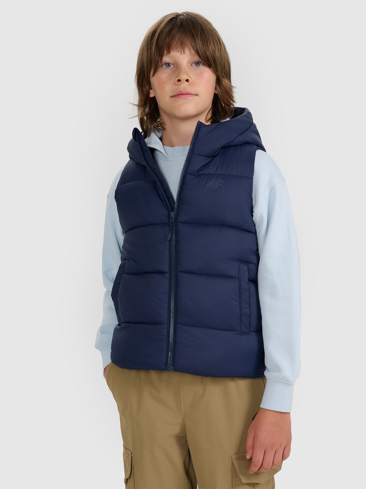 4F Bezrękawnik puchowy z wypełnieniem syntetycznym dziecięcy - granatowy 122 (6-7 lat)