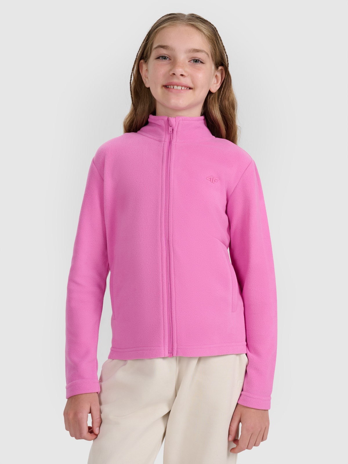 4F Polar ze stójką slim dziewczęcy - różowy 140 (9-10 lat)