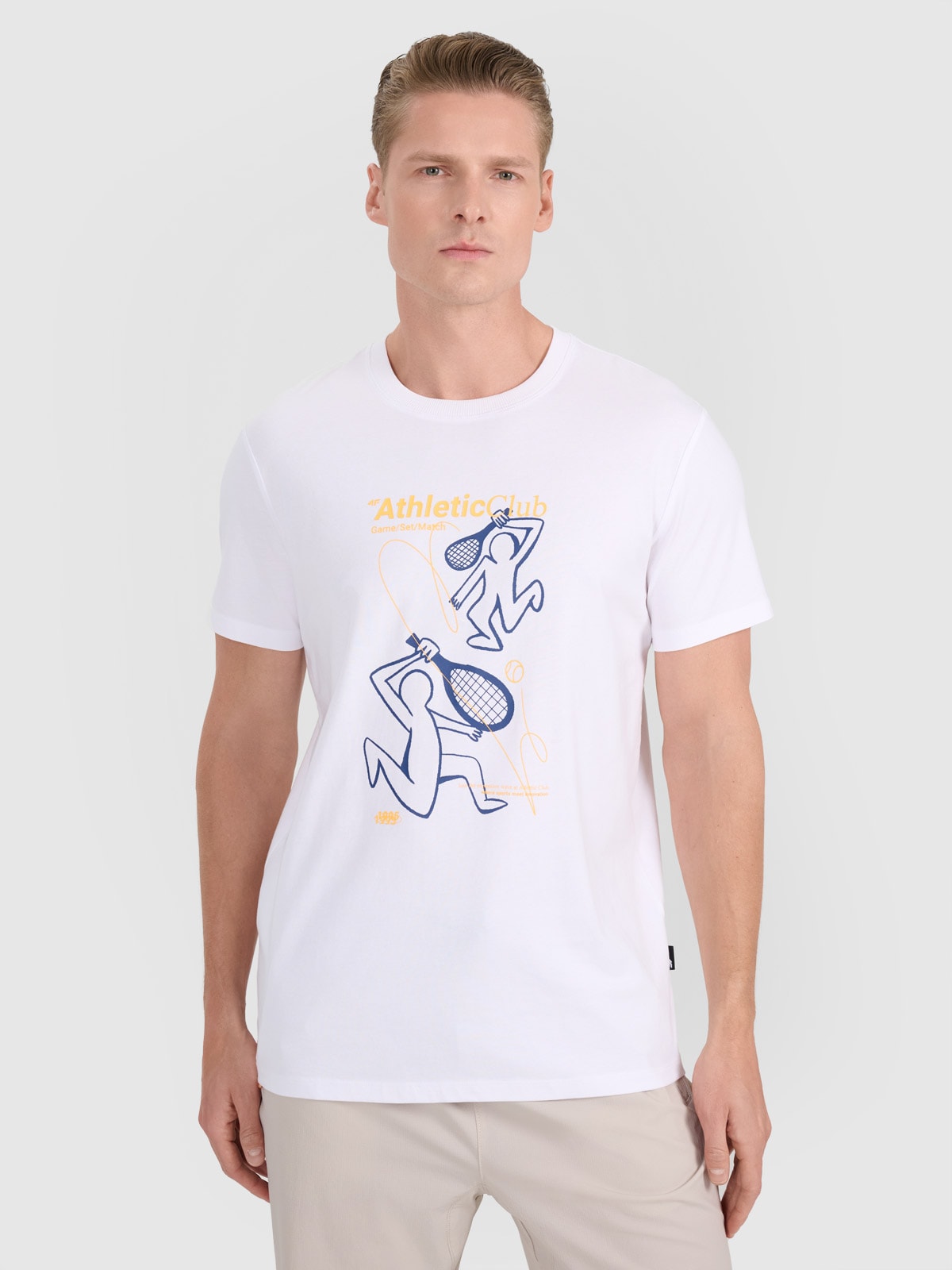 4F T-shirt regular z nadrukiem męski - biały L