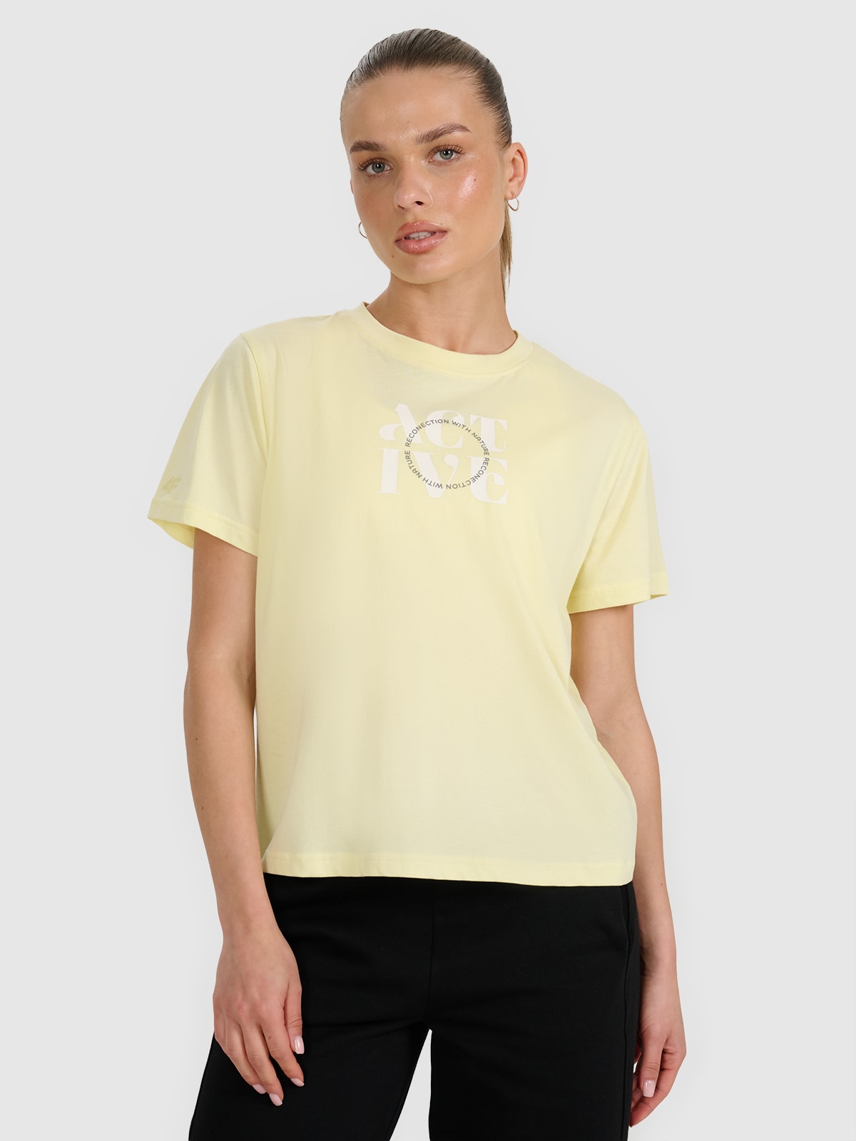 4F T-shirt z nadrukiem damski - żółty L