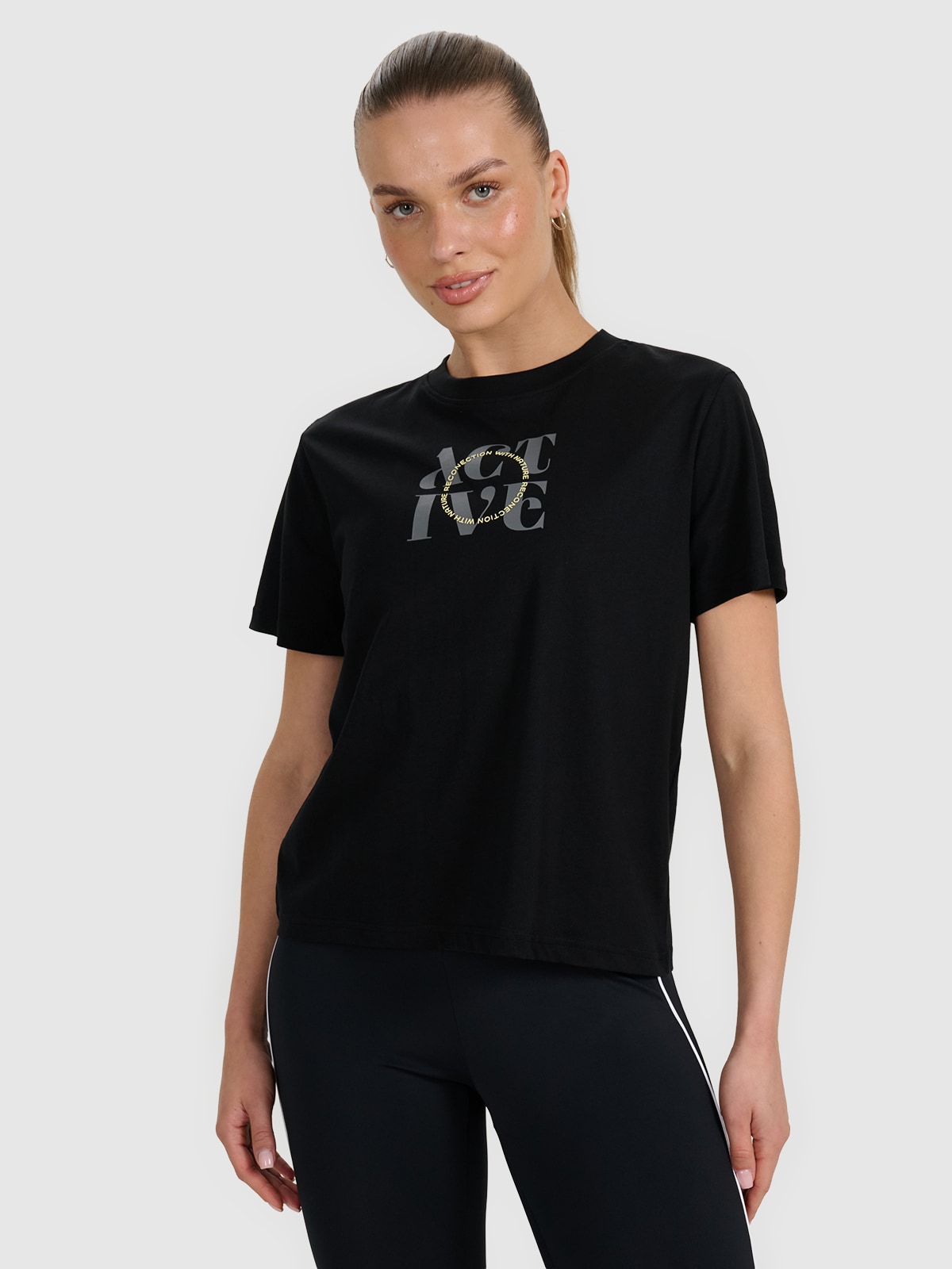 4F T-shirt z nadrukiem damski - czarny S