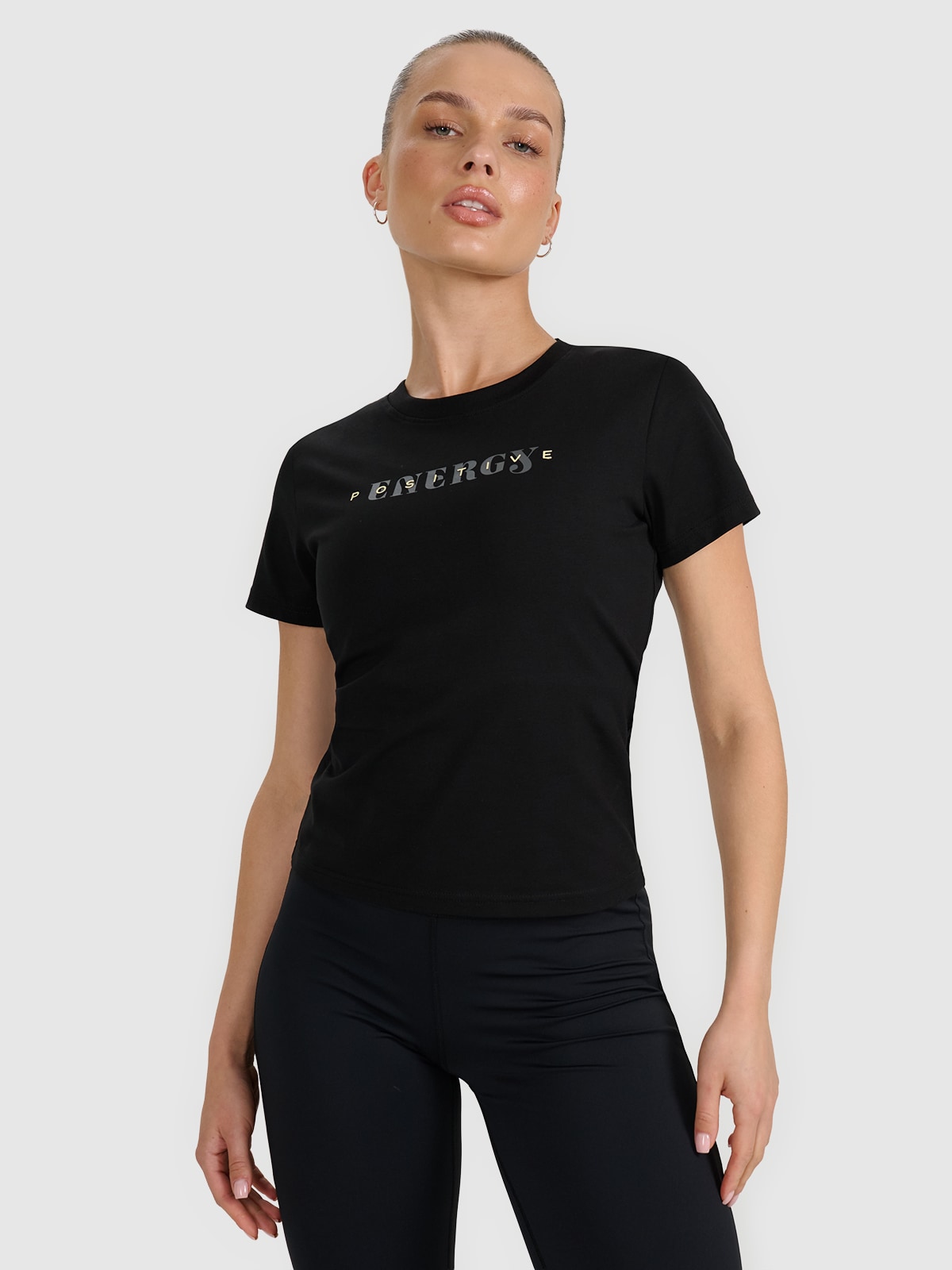 4F T-shirt slim z nadrukiem damski - czarny L