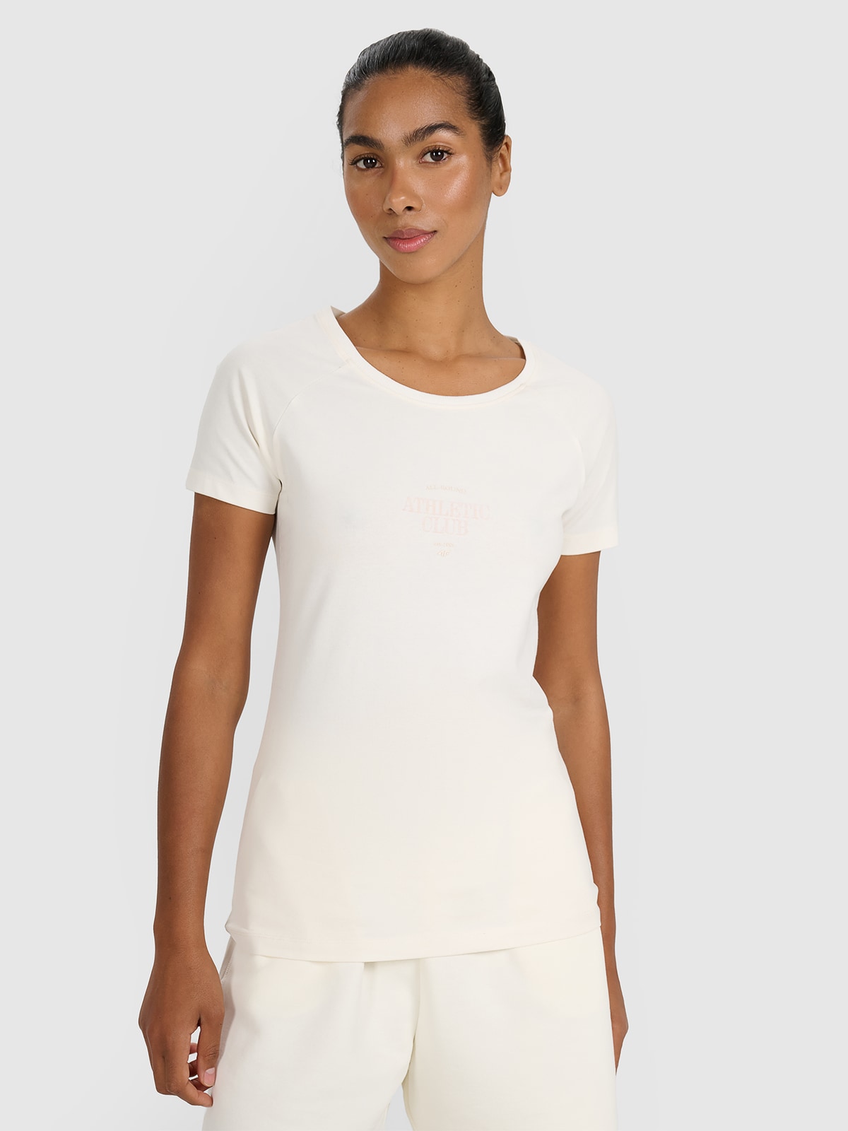 4F T-shirt slim z nadrukiem damski - biały L