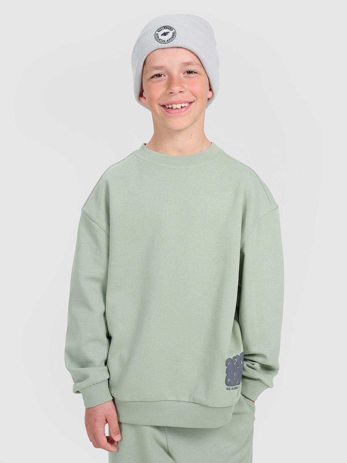 4F Bluza dresowa oversize nierozpinana bez kaptura chłopięca - oliwkowa 122 (6-7 lat)