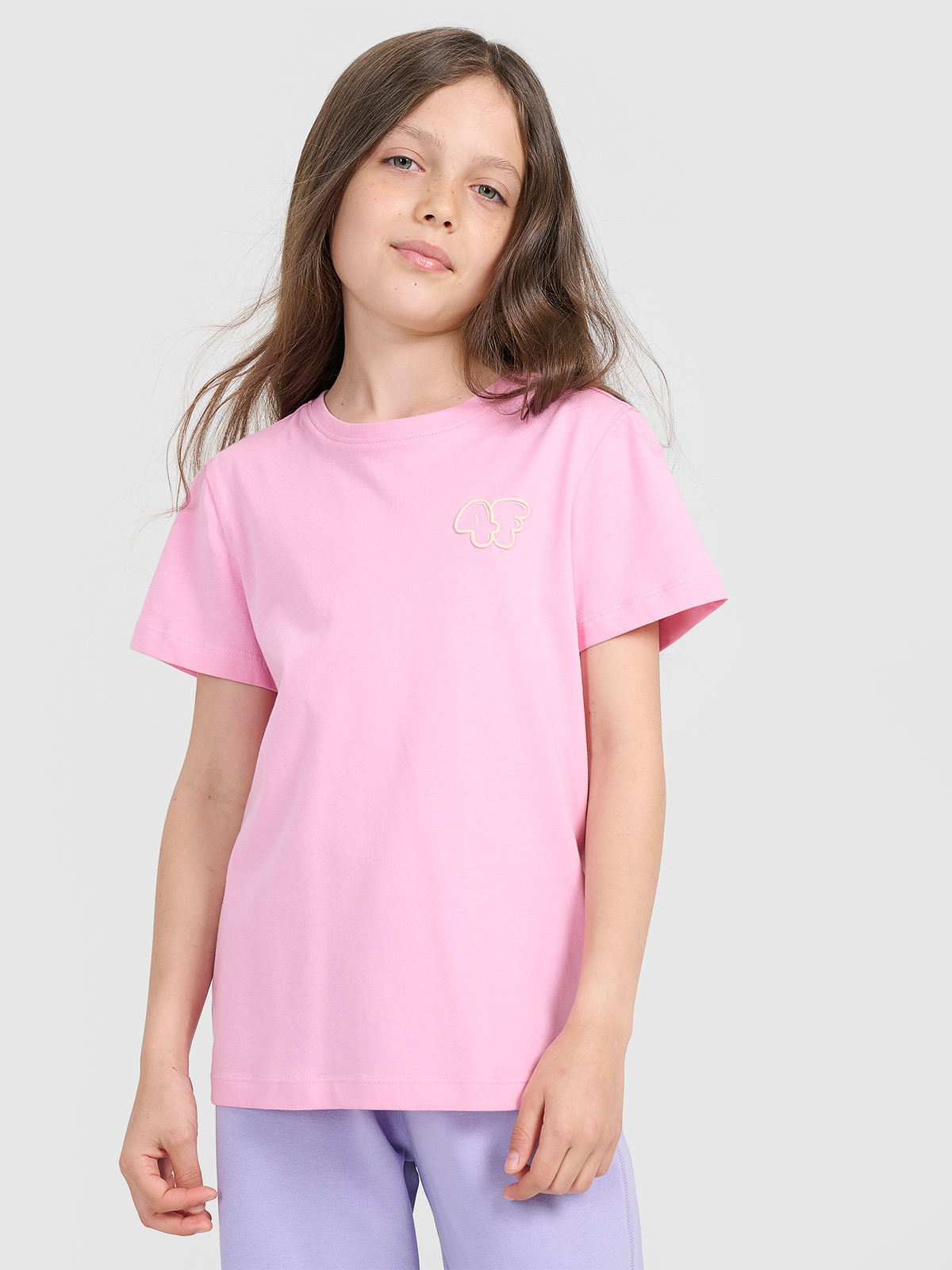 4F T-shirt regular z nadrukiem dziewczęcy - różowy 146 (10-11 lat)