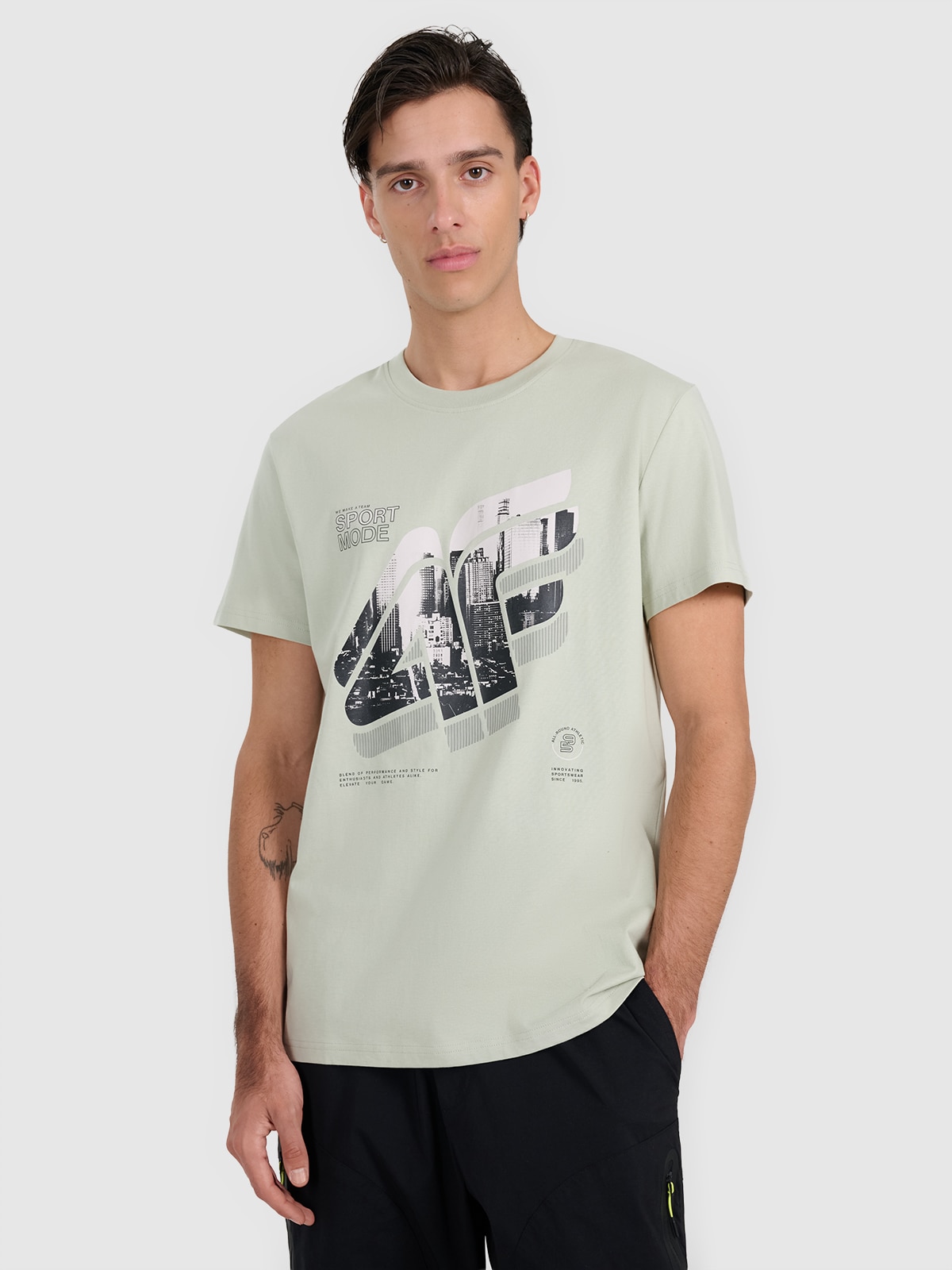 4F T-shirt regular z nadrukiem męski - turkusowy M