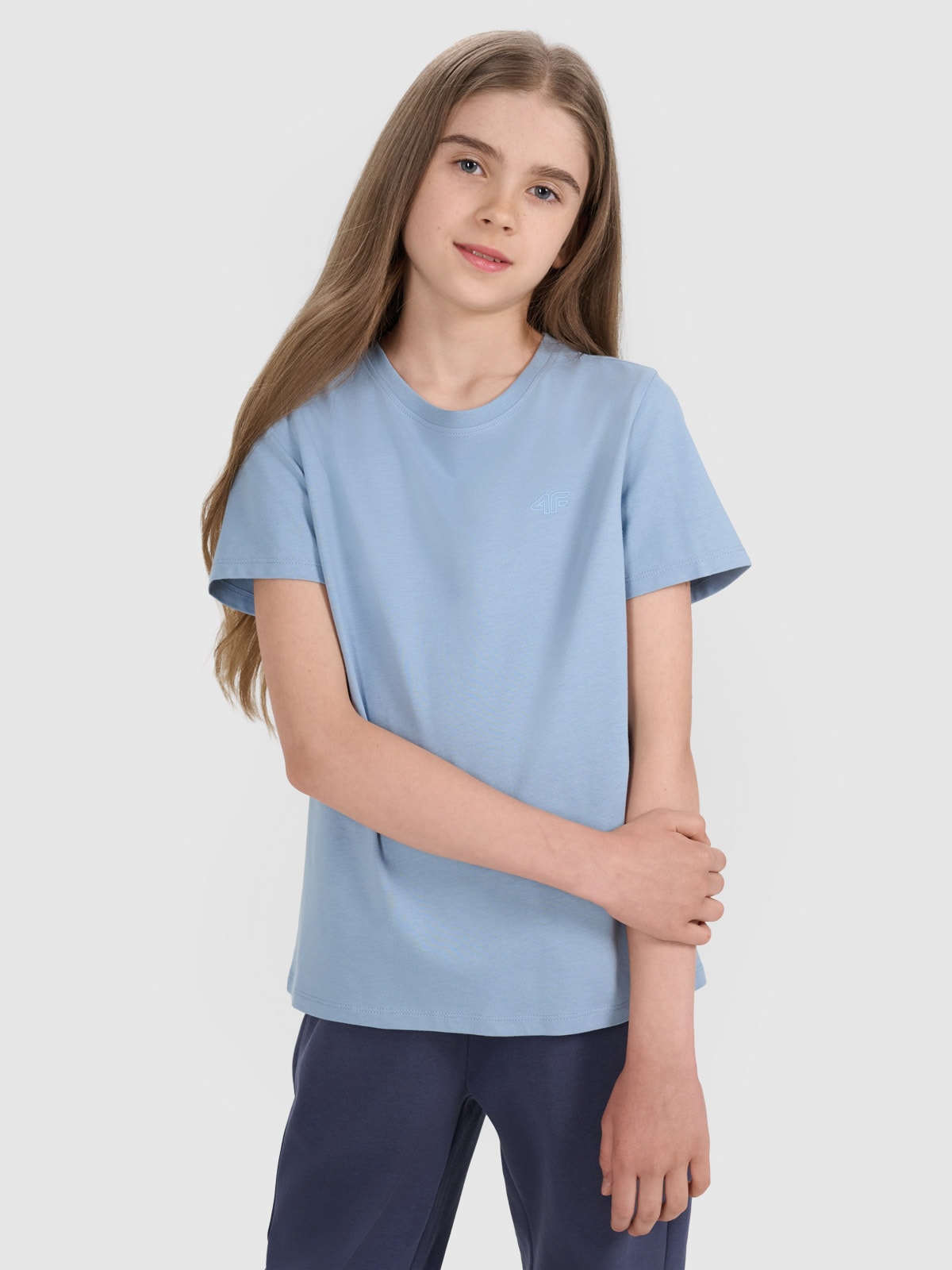 4F T-shirt regular gładki dziewczęcy - niebieski 122 (6-7 lat)