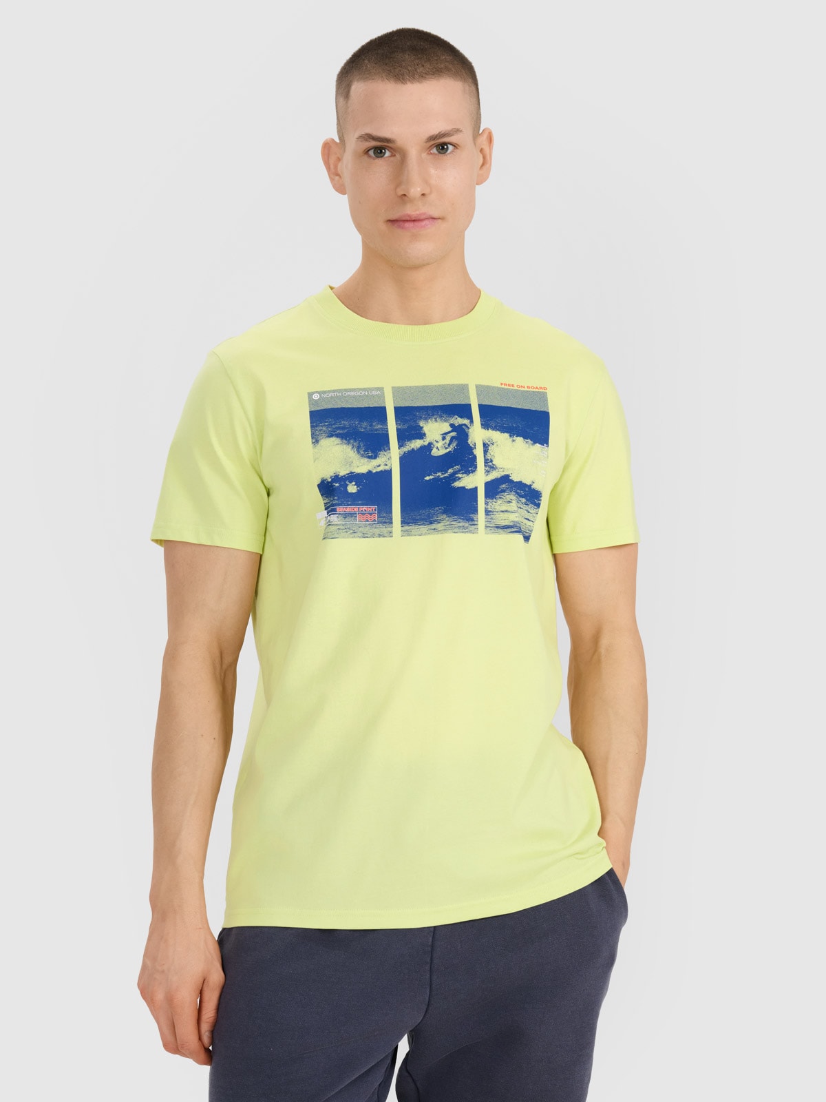 4F T-shirt regular z nadrukiem męski - zielony L