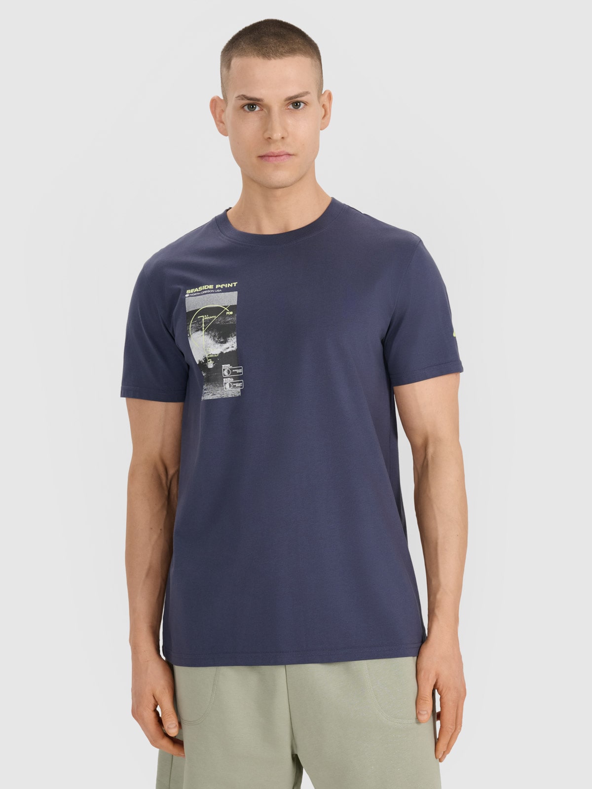 4F T-shirt regular z nadrukiem męski - szary L
