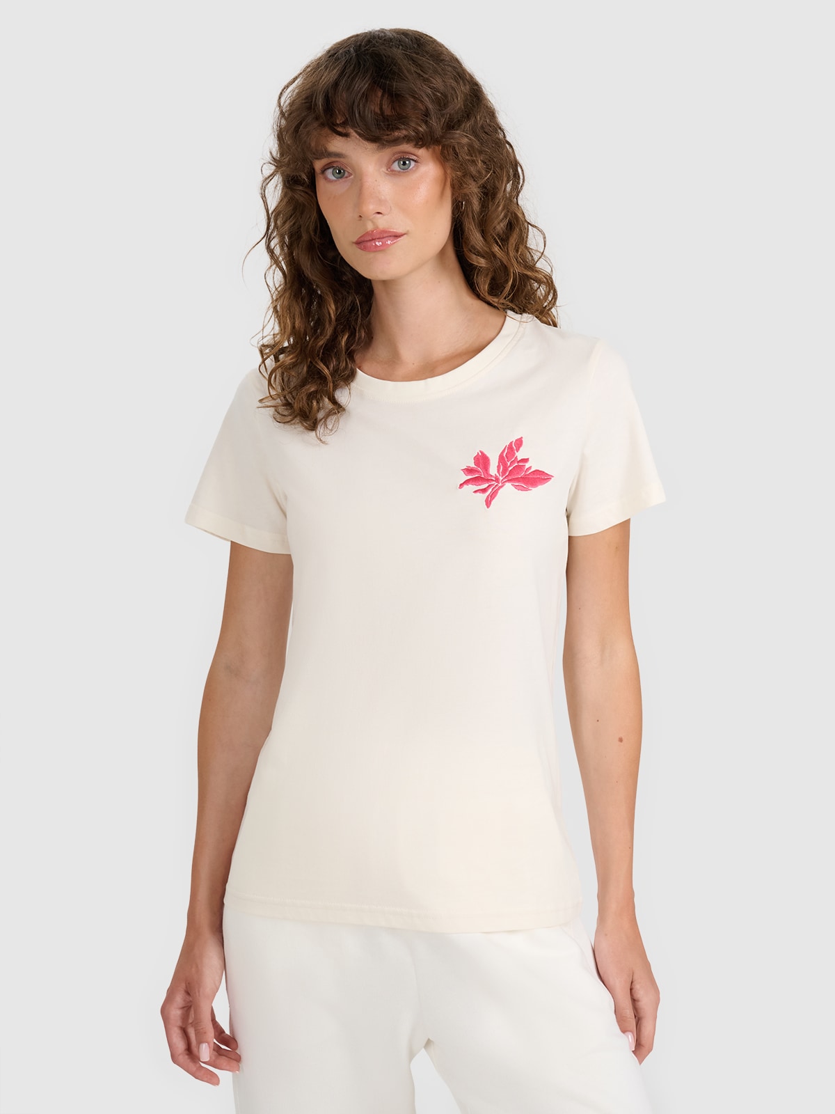 4F T-shirt regular z nadrukiem damski - biały L