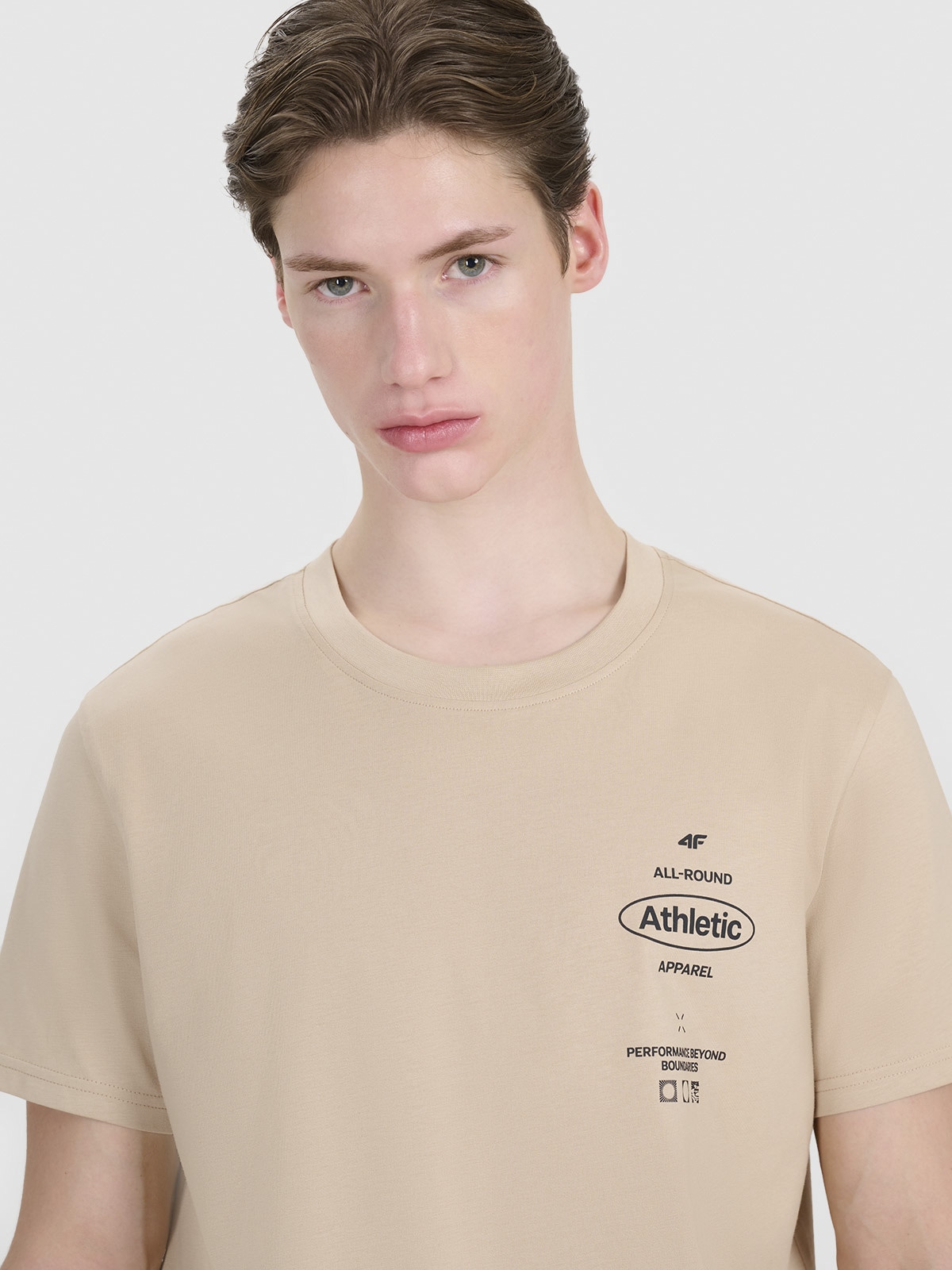 4F T-shirt regular z nadrukiem męski - brązowy L