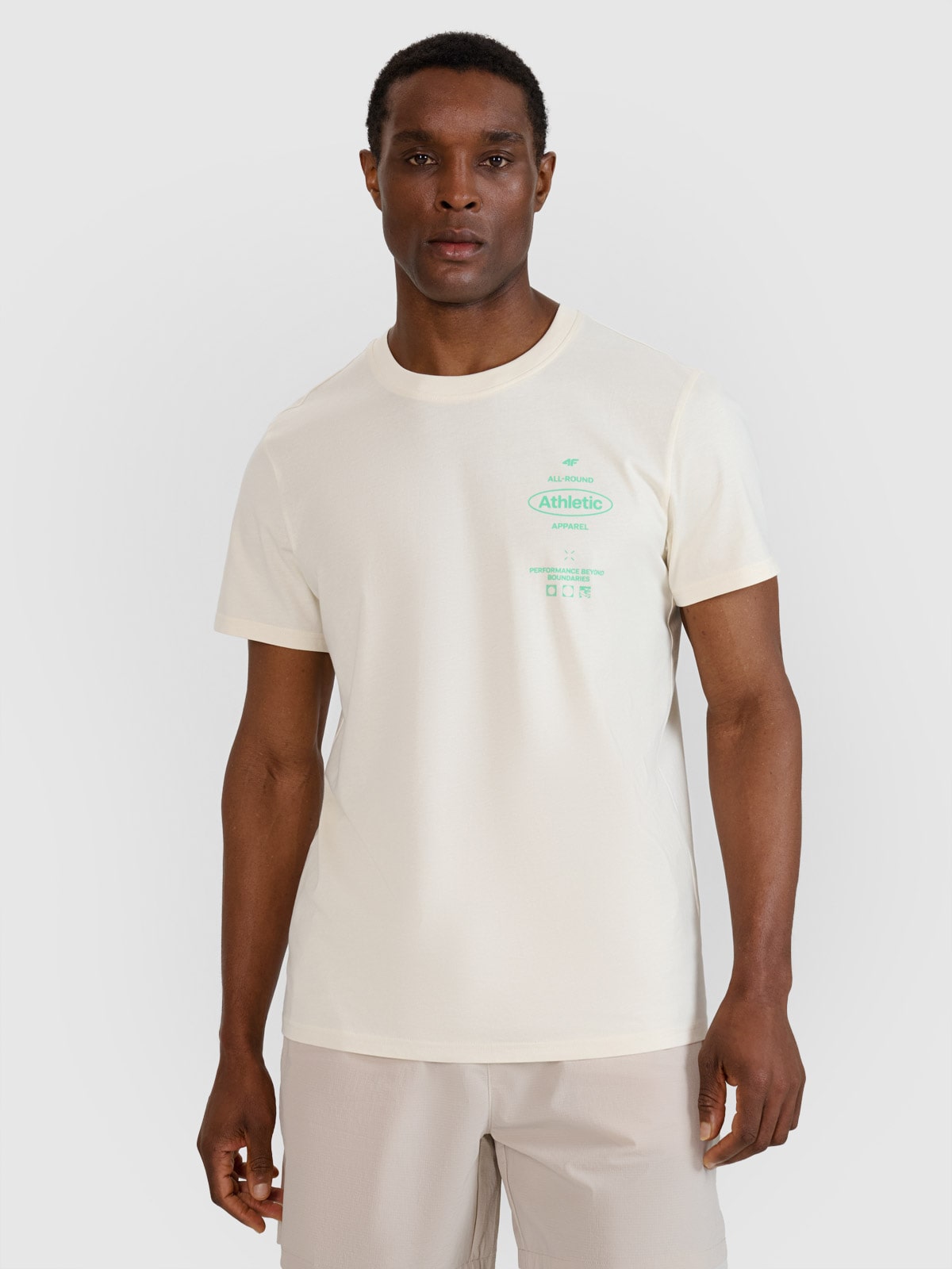 4F T-shirt regular z nadrukiem męski - biały M