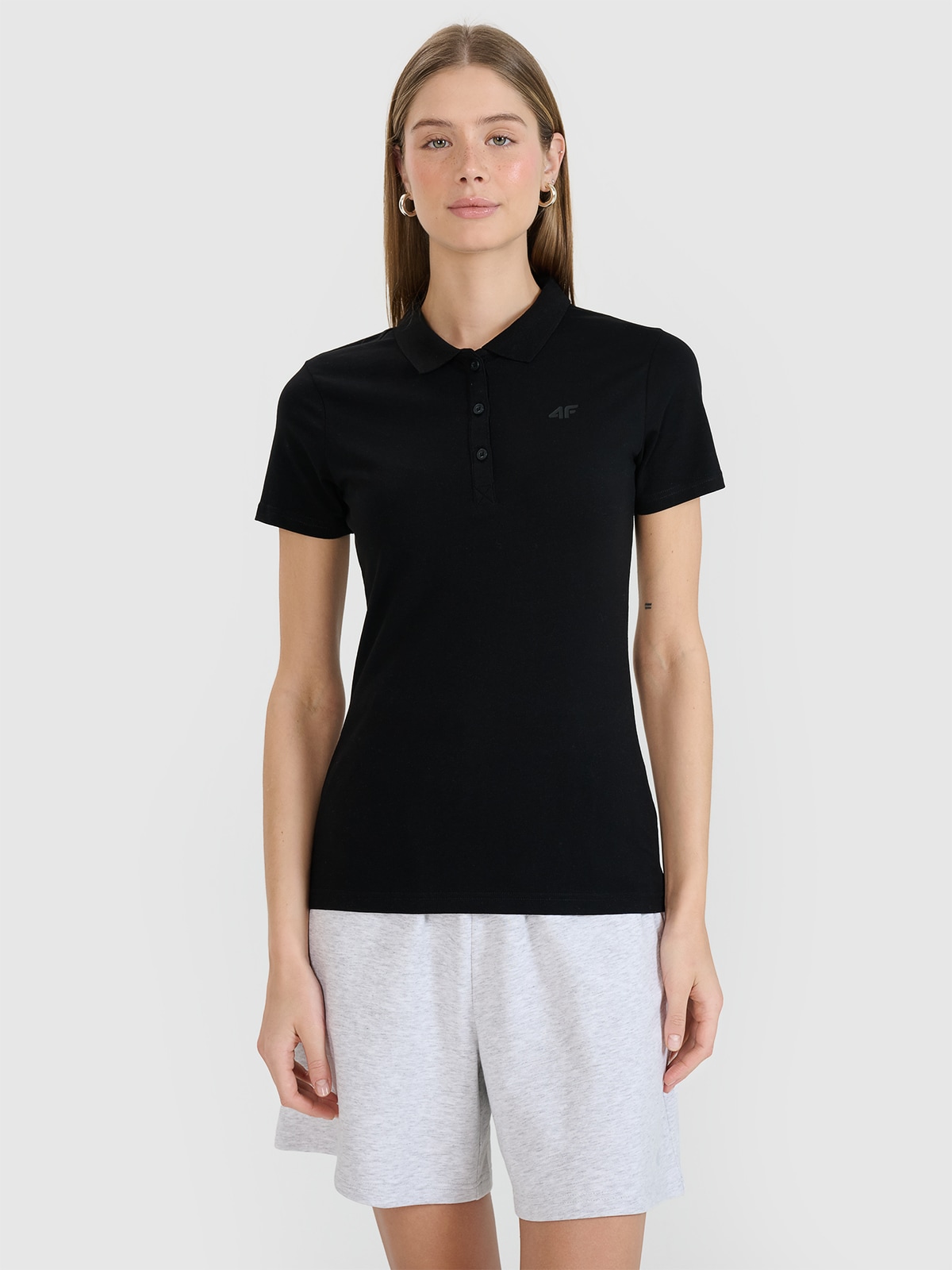 4F Koszulka polo slim damska - czarna L