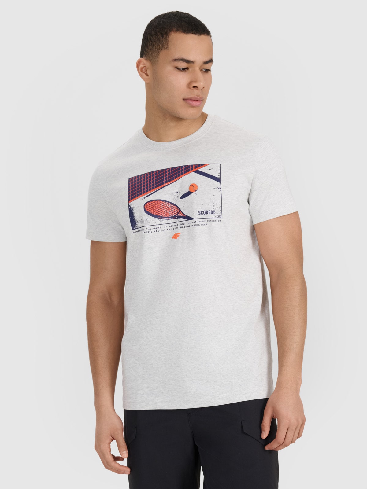 4F T-shirt regular z nadrukiem męski - szary S