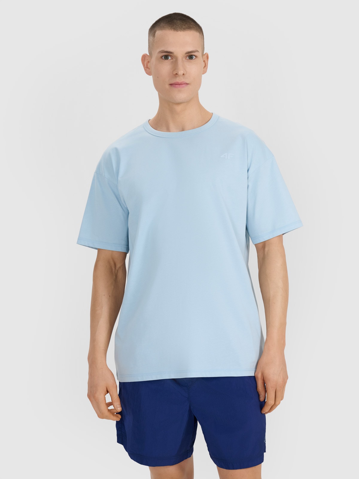 4F T-shirt oversize gładki męski - niebieski S