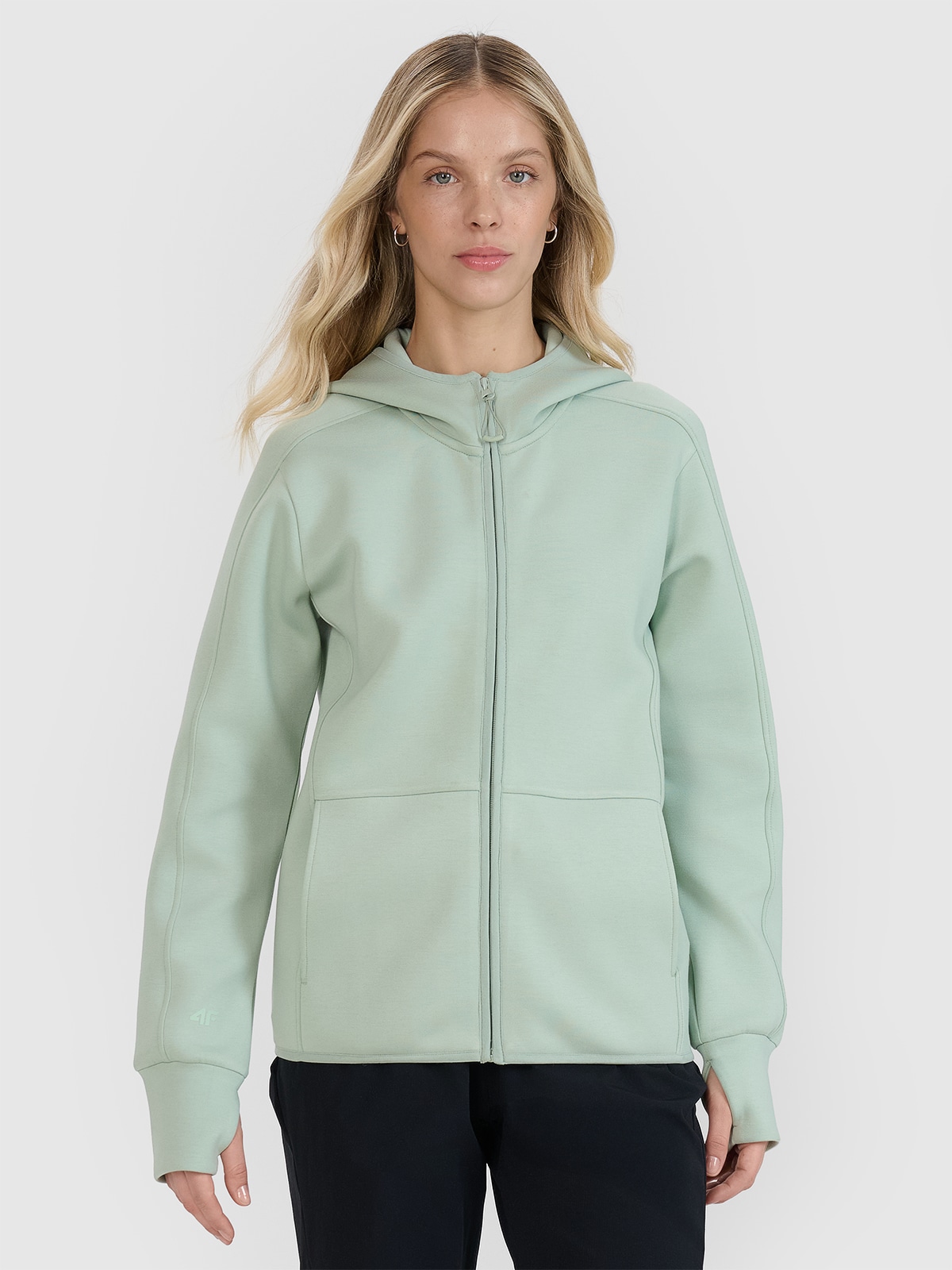 4F Bluza dresowa rozpinana z kapturem damska - miętowa M