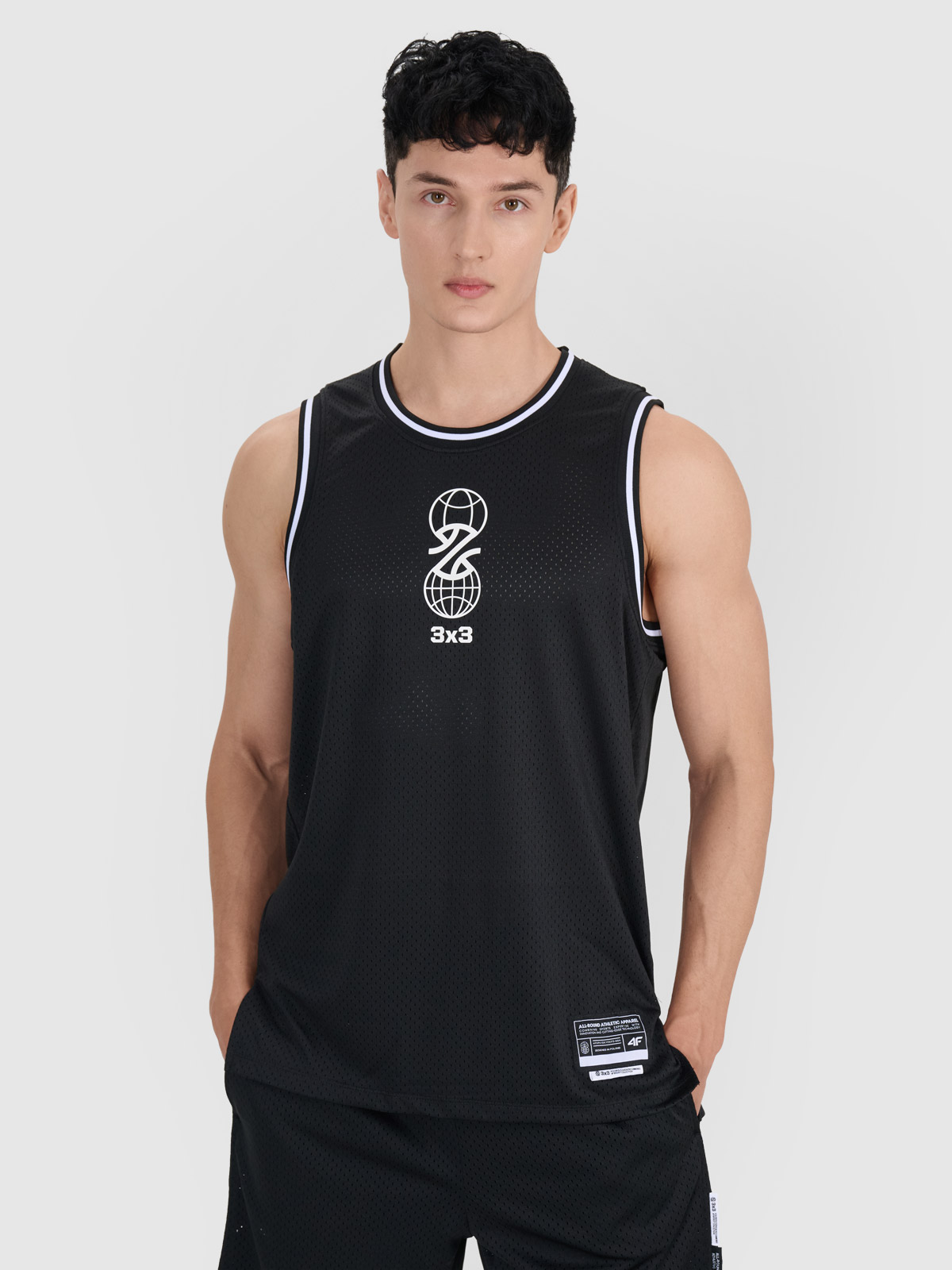 4F Tank top do koszykówki oversize szybkoschnący męski - czarny S