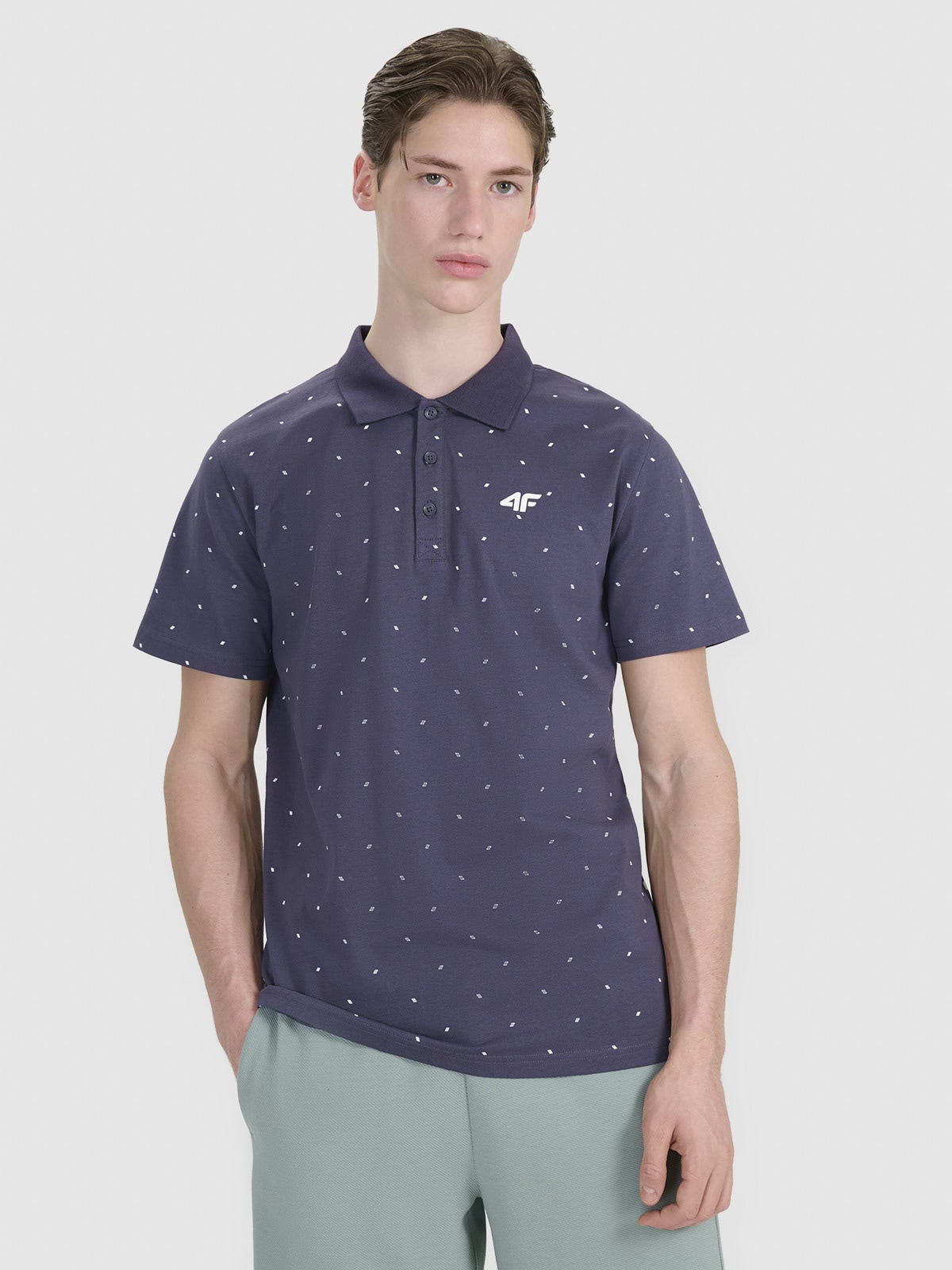 4F Koszulka polo regular z nadrukiem męska - szara L